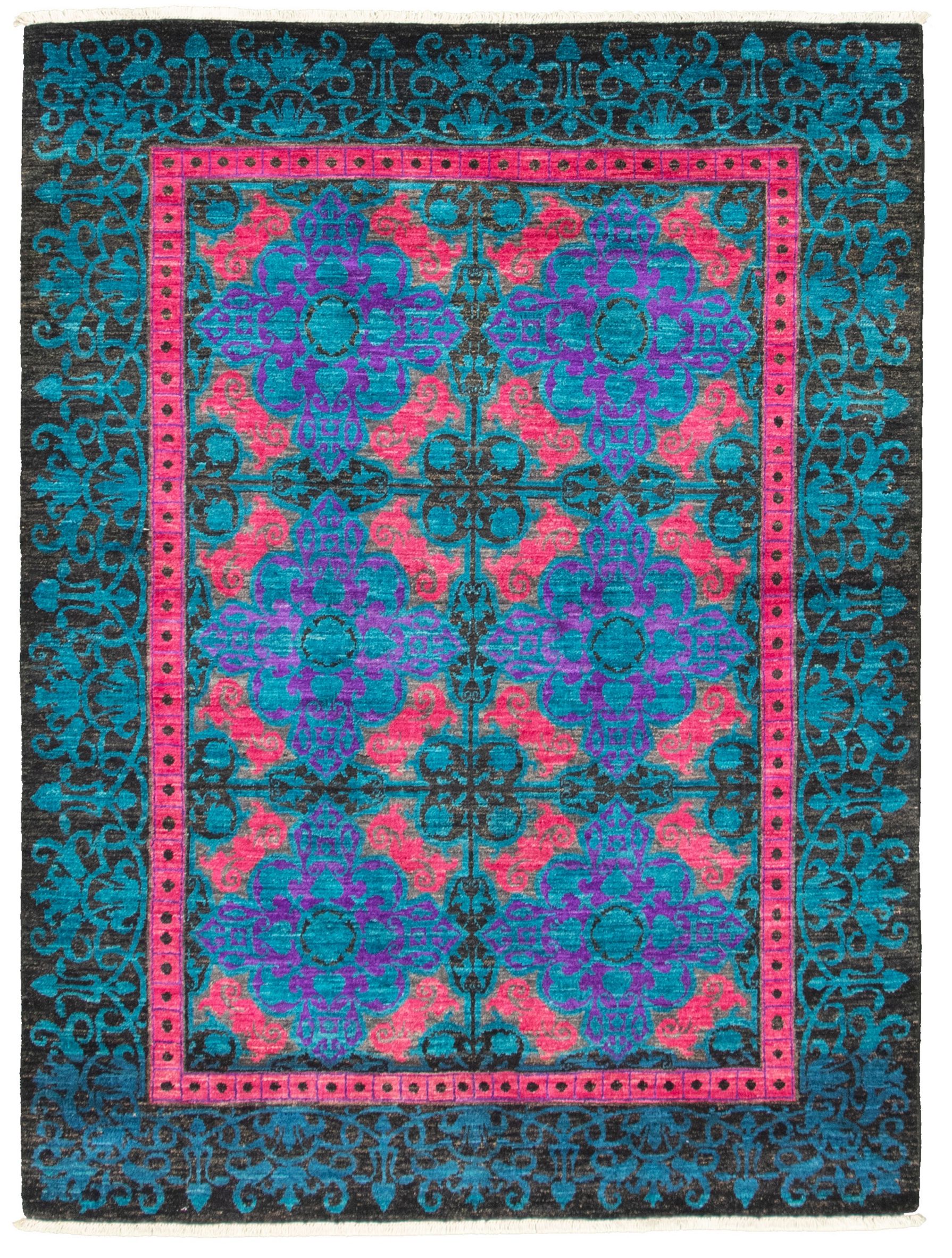 Hand-knotted Signature Collection Black, Blue Wool Rug 5'2" x 6'10" Size: 5'2" x 6'10"  