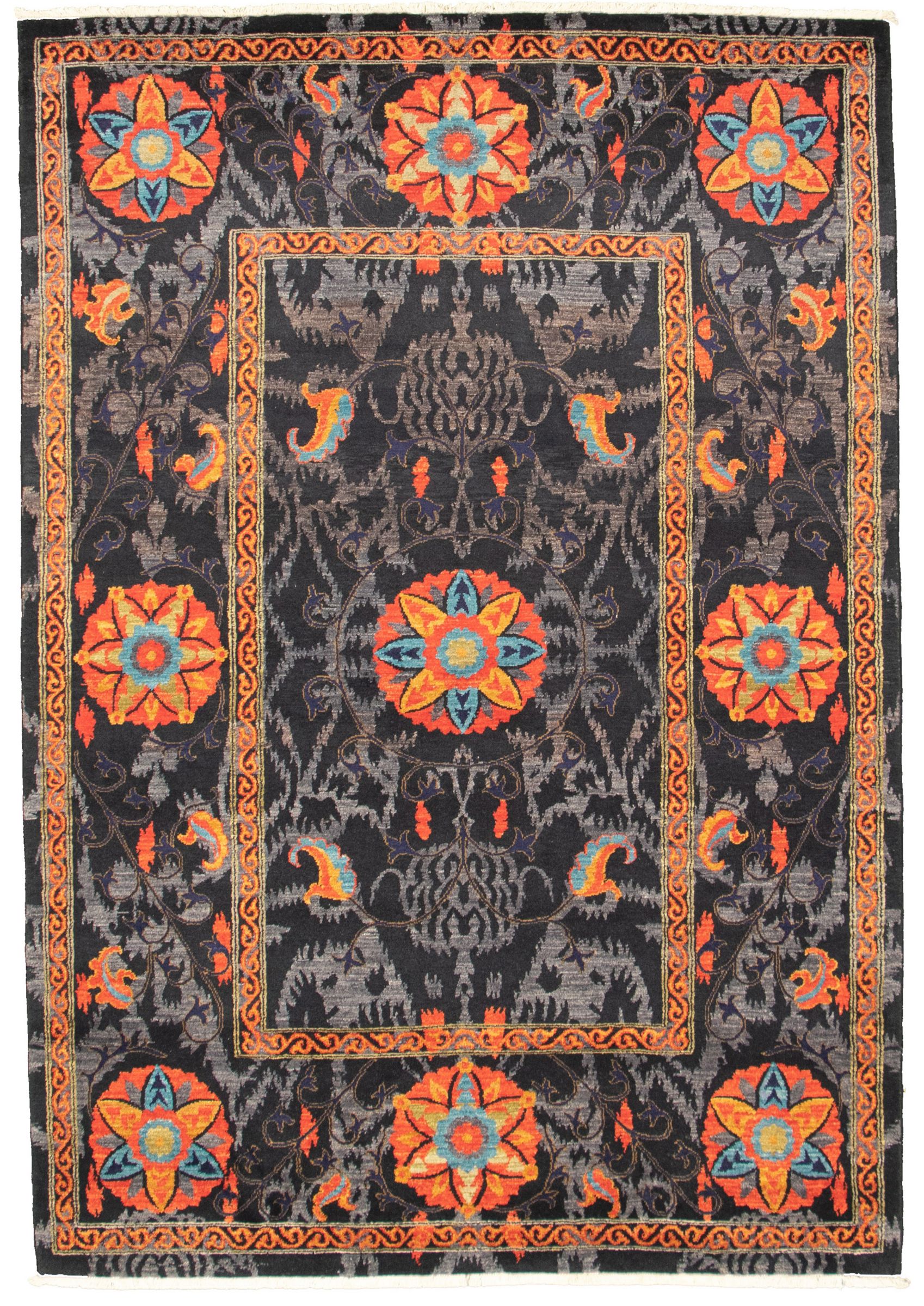 Hand-knotted Signature Collection Black, Dark Copper Wool Rug 6'1" x 8'7" Size: 6'1" x 8'7"  