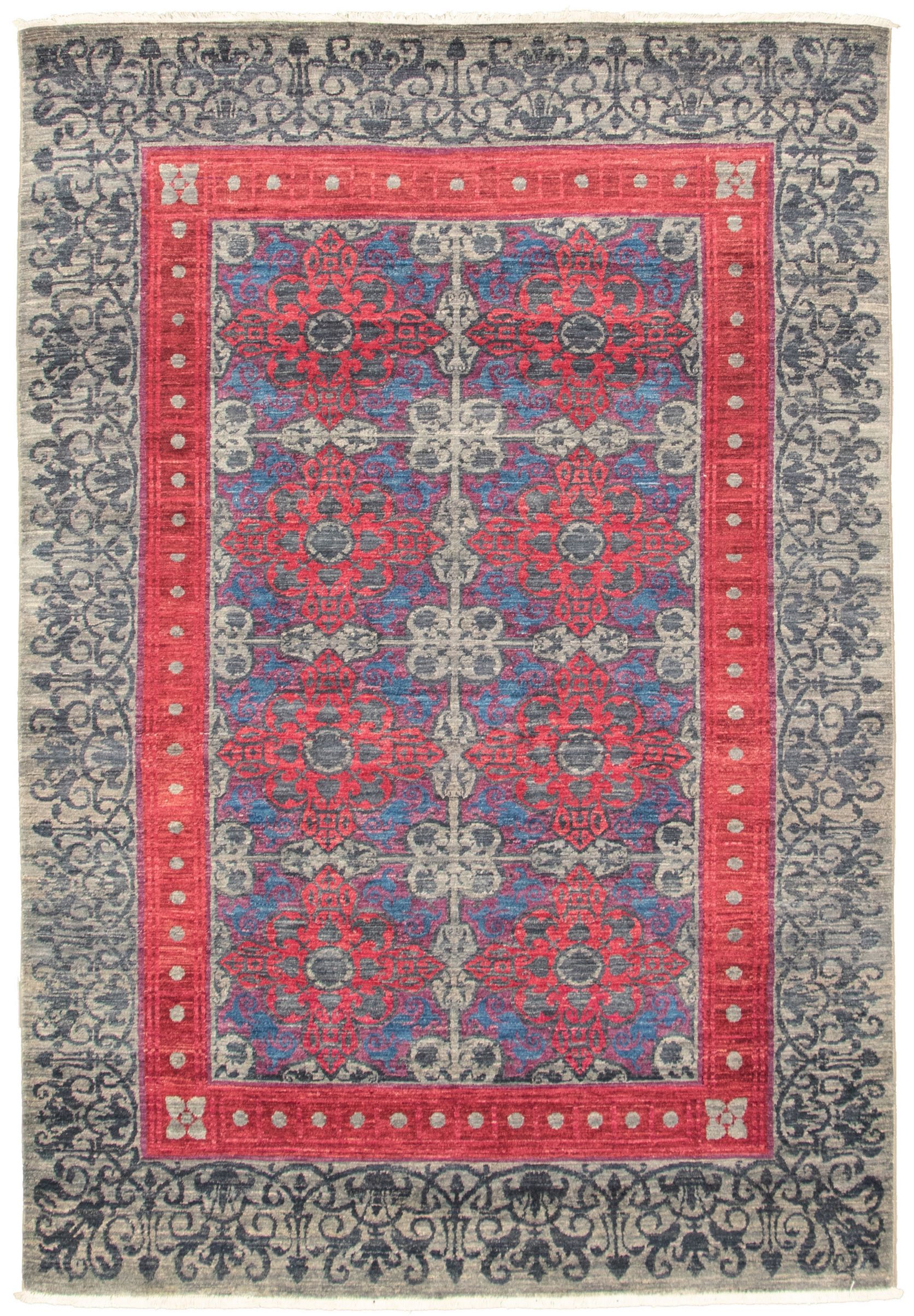 Hand-knotted Signature Collection Grey, Red Wool Rug 5'9" x 8'7" Size: 5'9" x 8'7"  