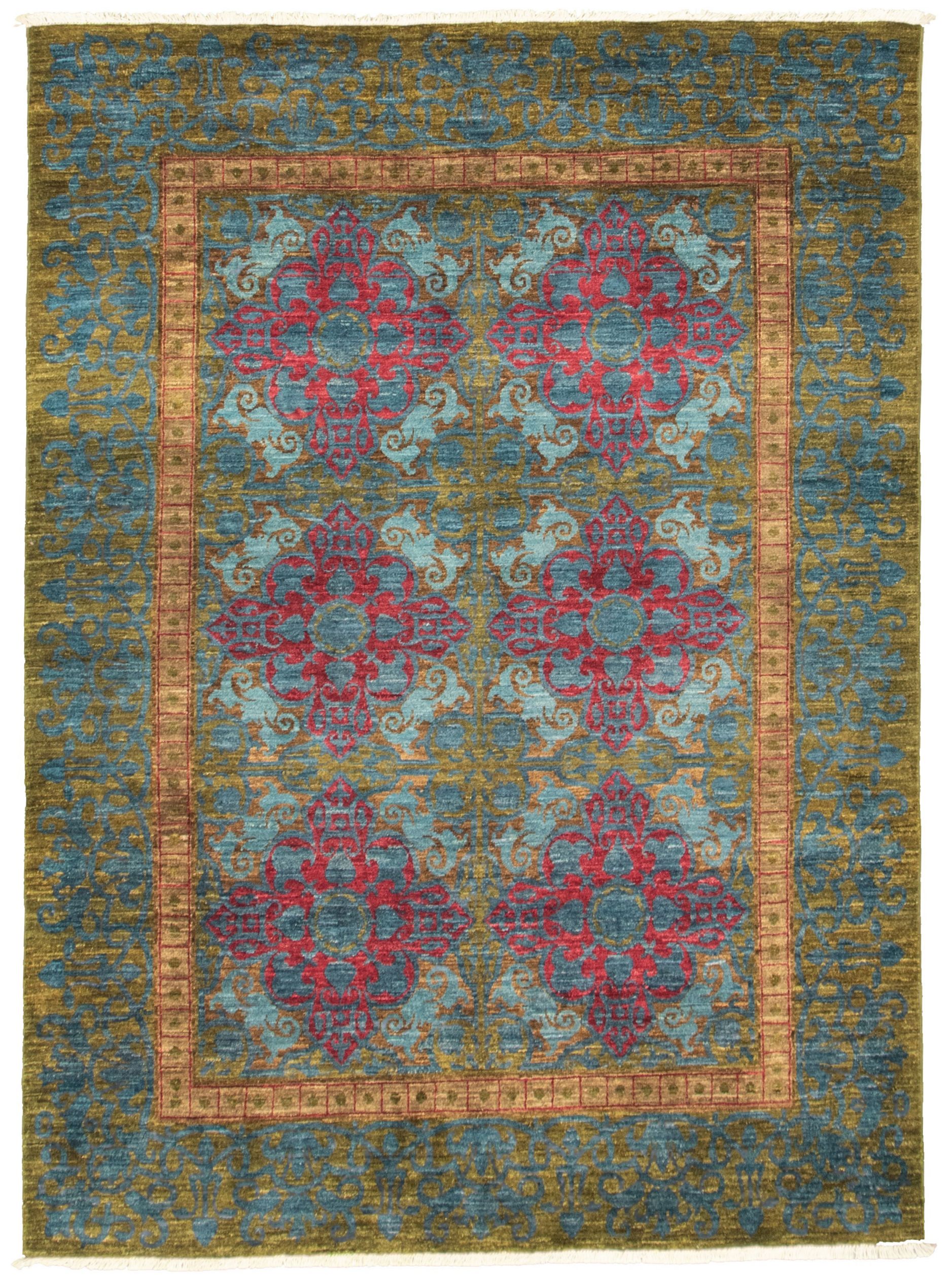 Hand-knotted Signature Collection Dark Blue, Olive Wool Rug 5'2" x 6'6" Size: 5'2" x 6'6"  