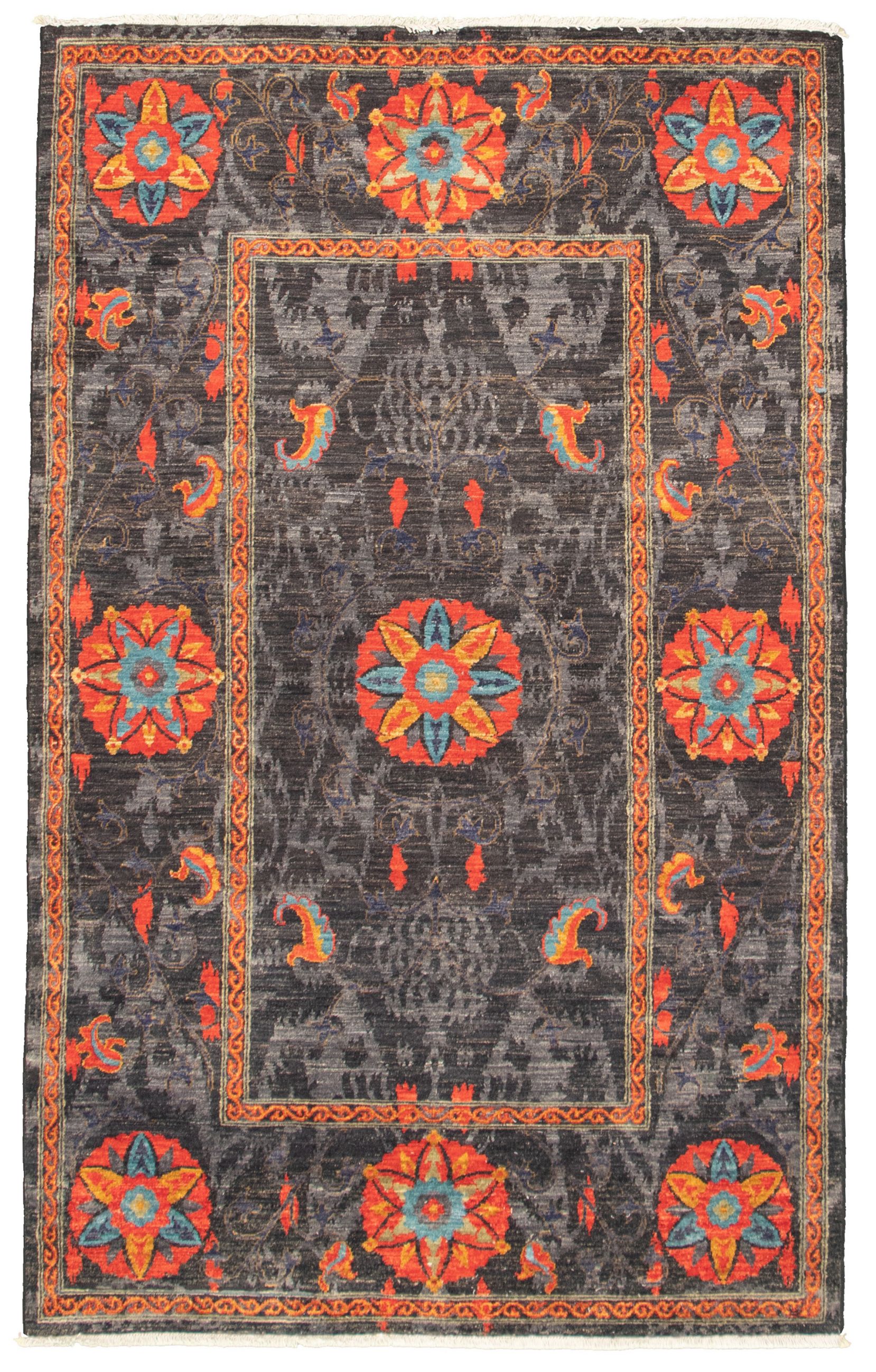 Hand-knotted Signature Collection Black Wool Rug 5'1" x 8'4" Size: 5'1" x 8'4"  