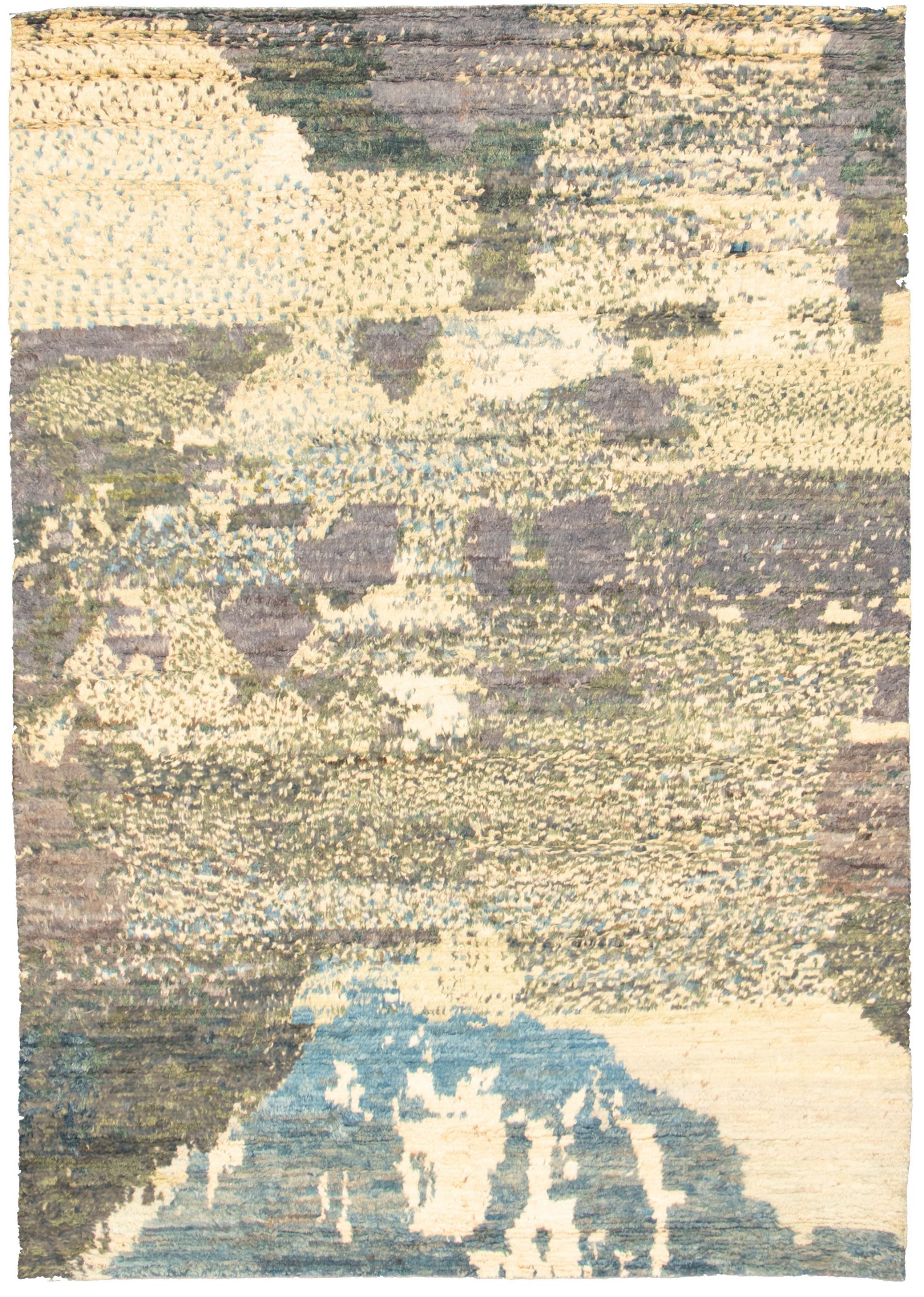 Hand-knotted Abstract Lahore Legacy Ivory Wool Rug 6'7" x 9'7" Size: 6'7" x 9'7"  