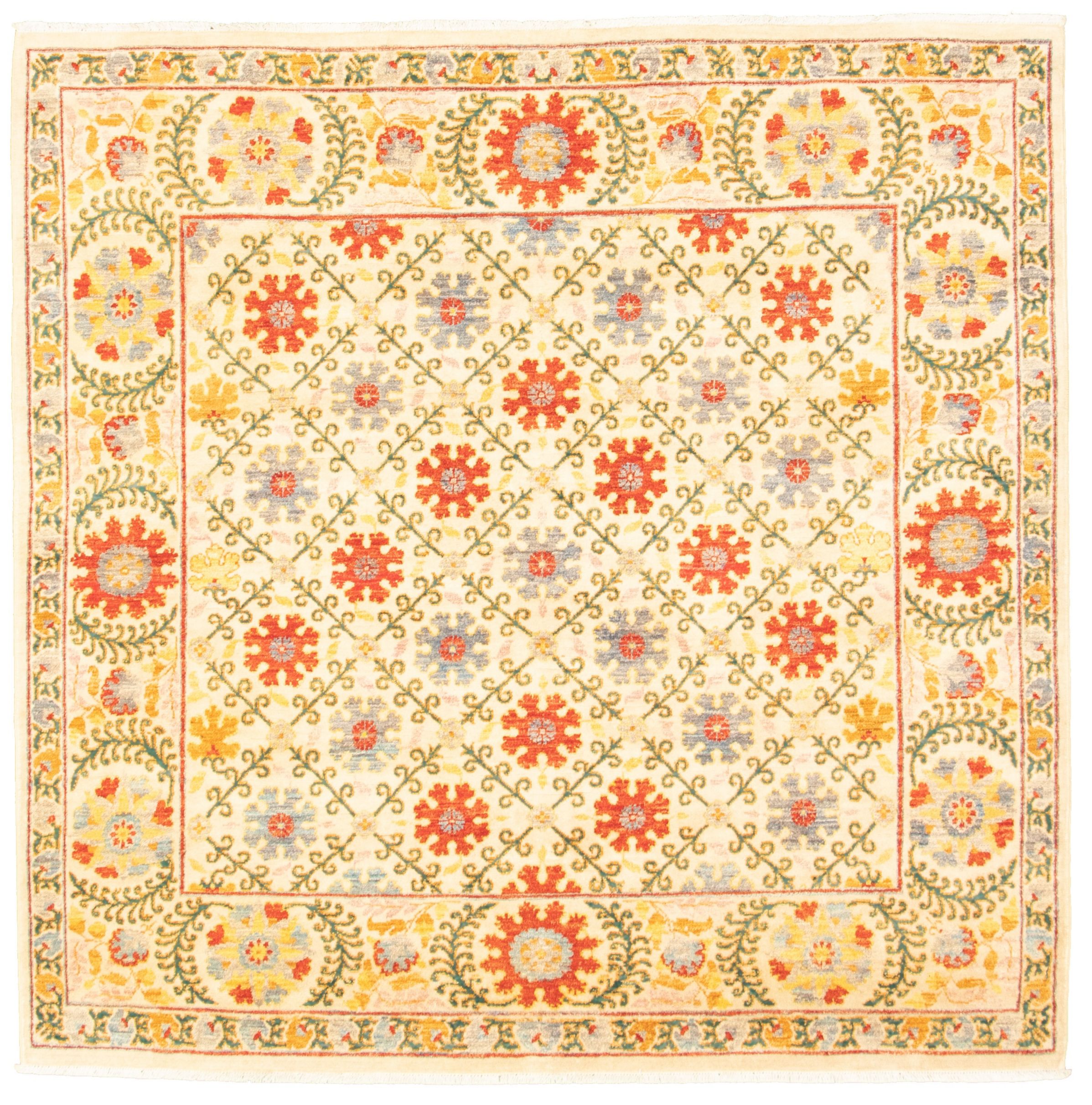 Hand-knotted Signature Collection Cream Wool Rug 6'0" x 6'0" Size: 6'0" x 6'0"  