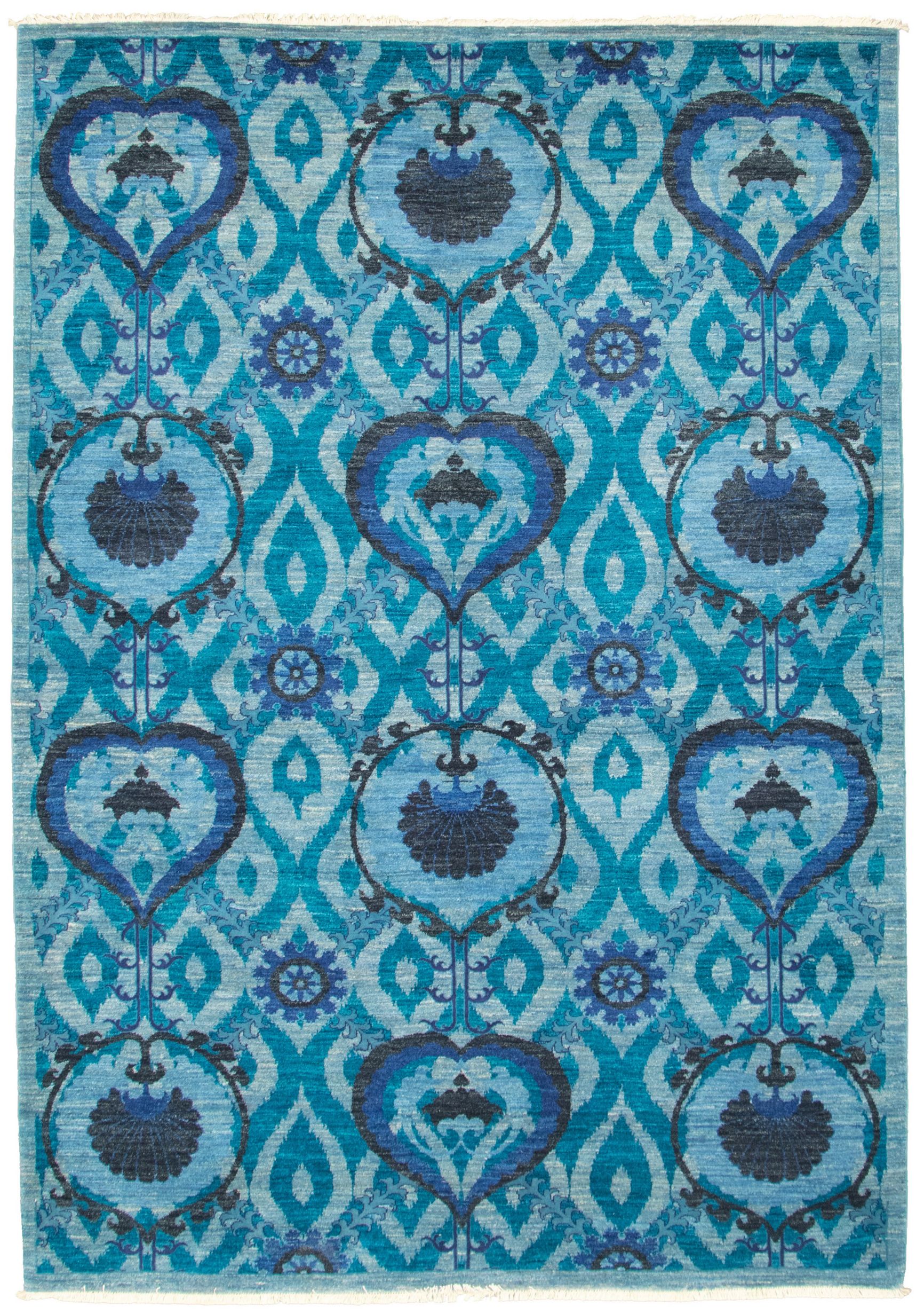 Hand-knotted Signature Collection Light Blue  Wool Rug 6'3" x 8'10" Size: 6'3" x 8'10"  