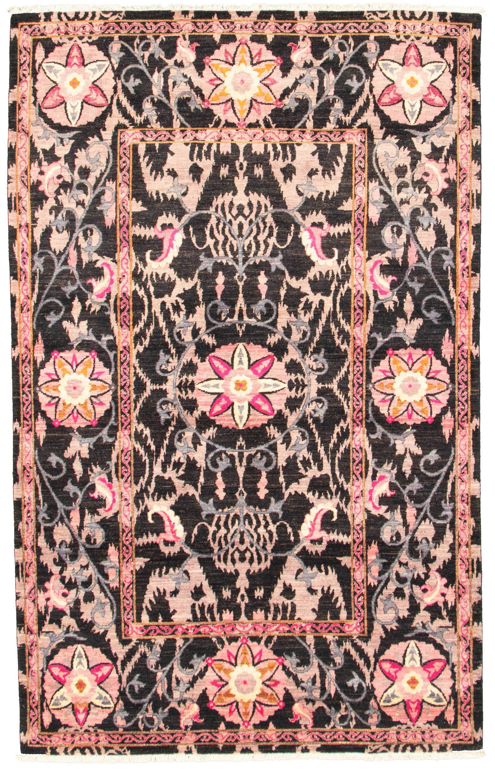 Hand-knotted Signature Collection Black Wool Rug 6'1" x 8'6" Size: 6'1" x 8'6"  