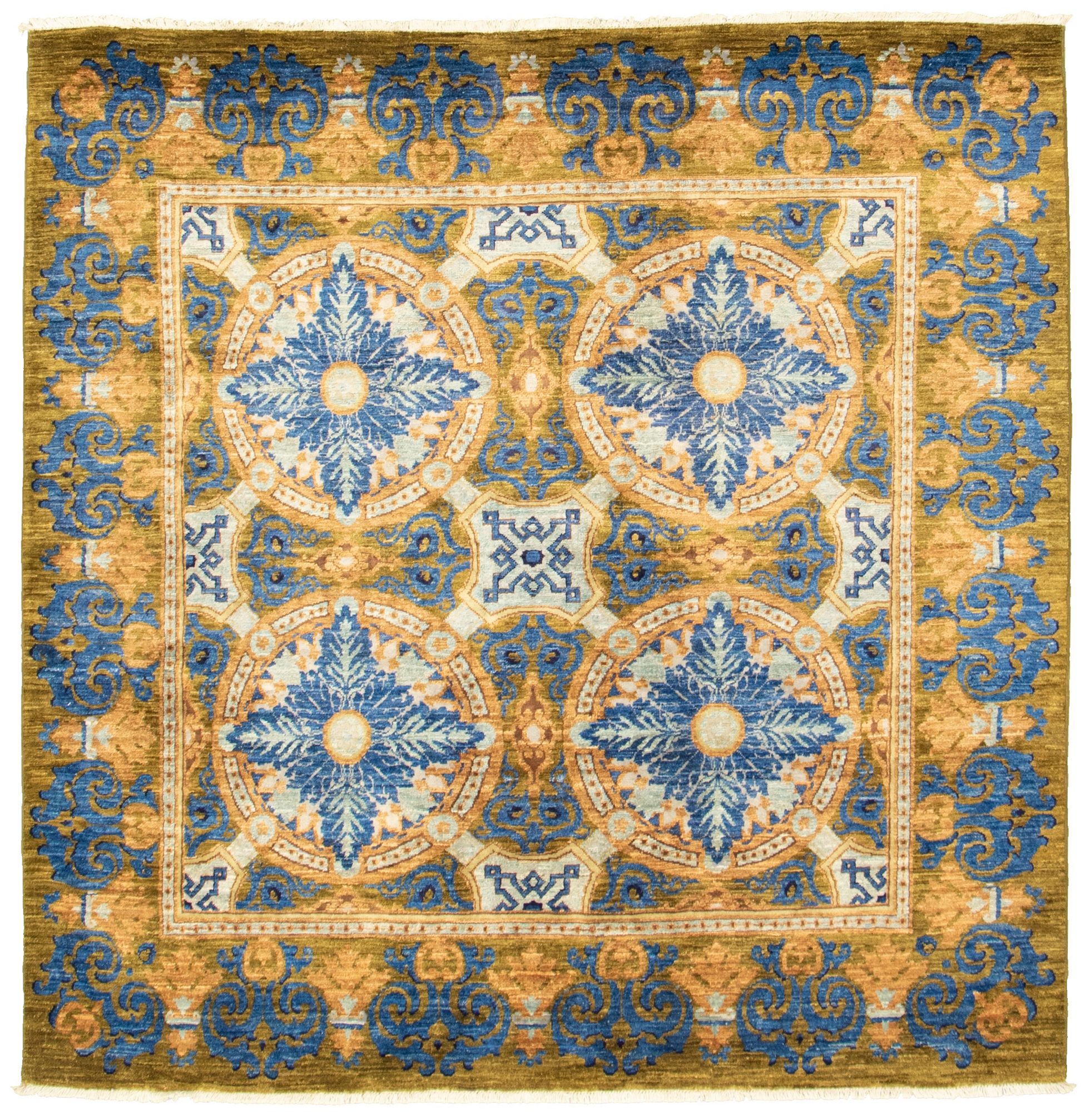 Hand-knotted Signature Collection Blue, Olive Wool Rug 6'1" x 6'2" Size: 6'1" x 6'2"  