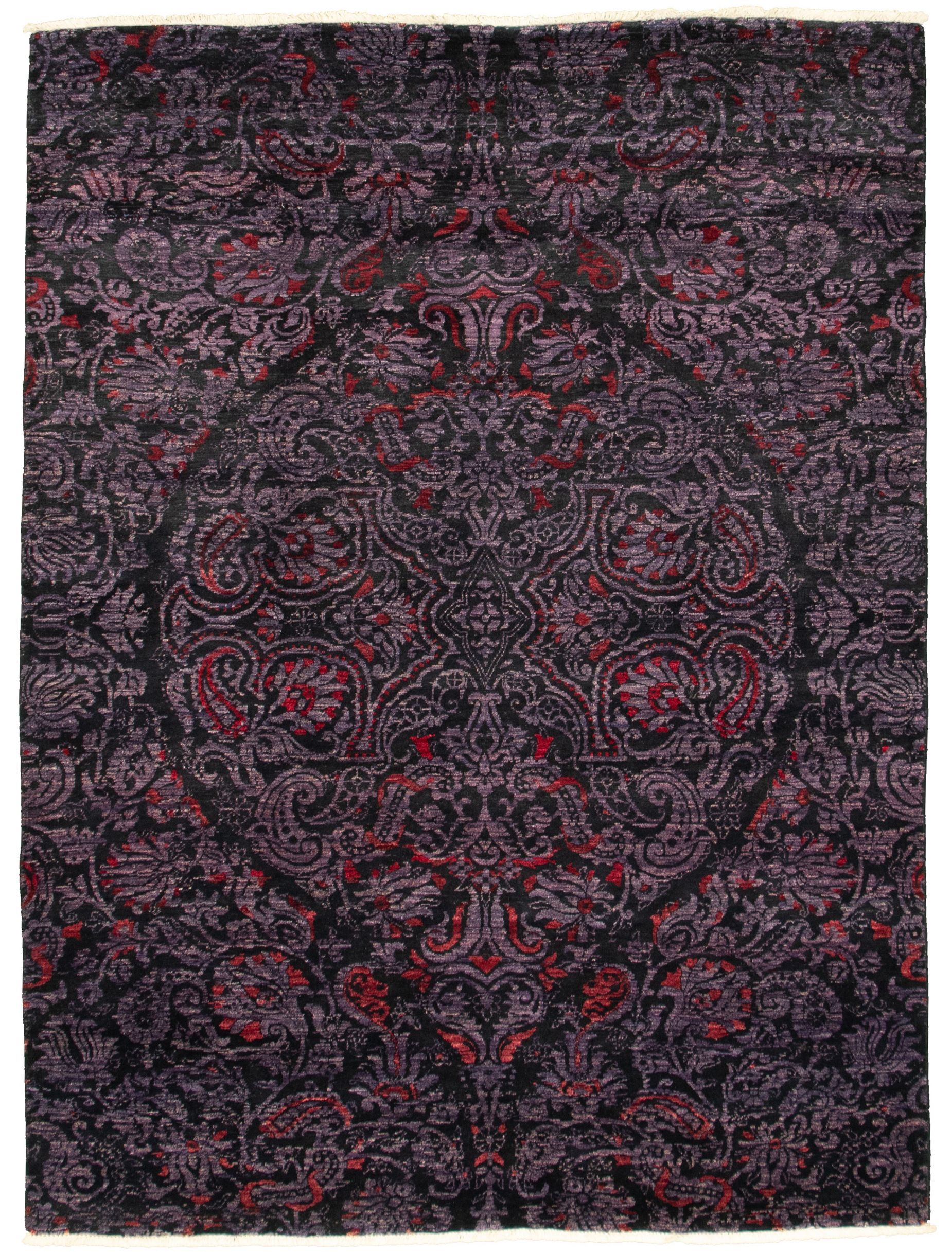 Hand-knotted Signature Collection Black Wool Rug 6'0" x 7'11" Size: 6'0" x 7'11"  