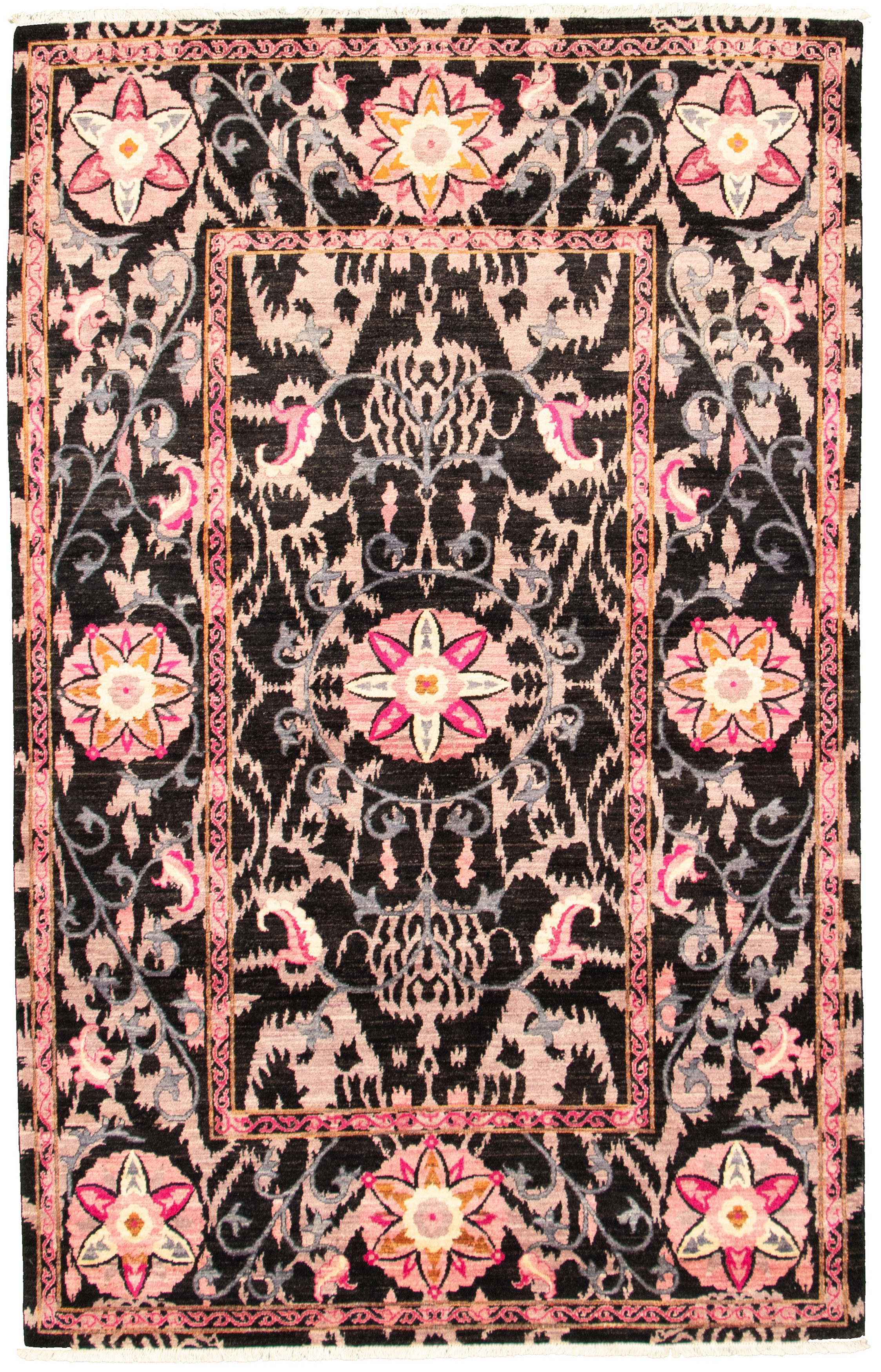 Hand-knotted Signature Collection Black Wool Rug 6'0" x 8'4" Size: 6'0" x 8'4"  