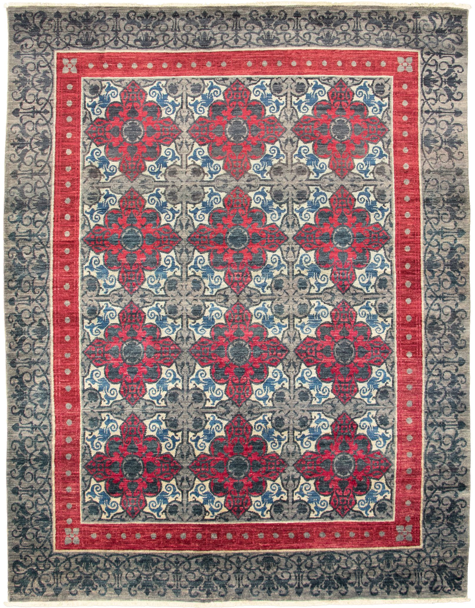 Hand-knotted Signature Collection Dark Red, Grey Wool Rug 8'0" x 10'0" Size: 8'0" x 10'0"  
