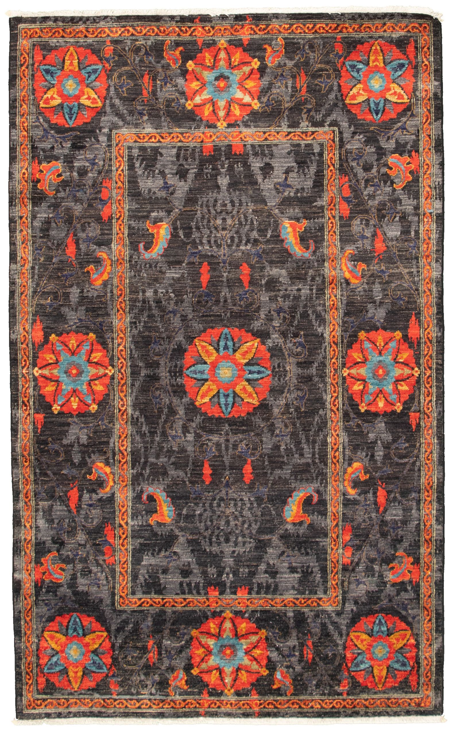 Hand-knotted Signature Collection Black Wool Rug 8'1" x 10'1" Size: 8'1" x 10'1"  