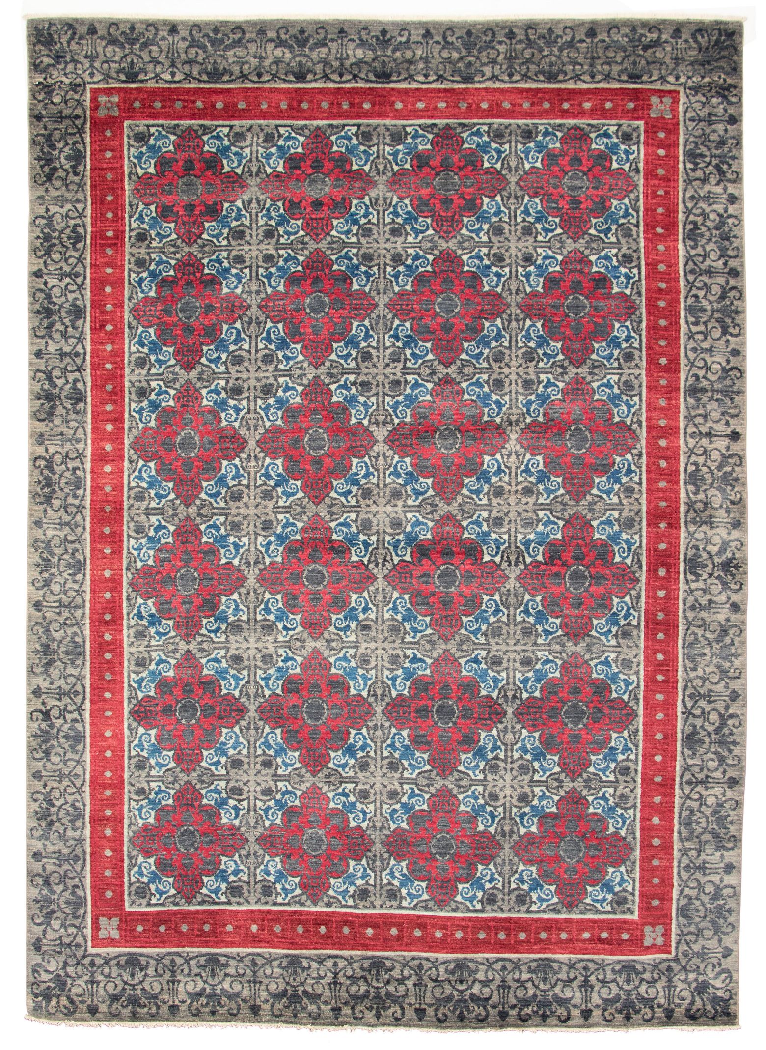 Hand-knotted Signature Collection Dark Red, Grey Wool Rug 9'1" x 12'6" Size: 9'1" x 12'6"  