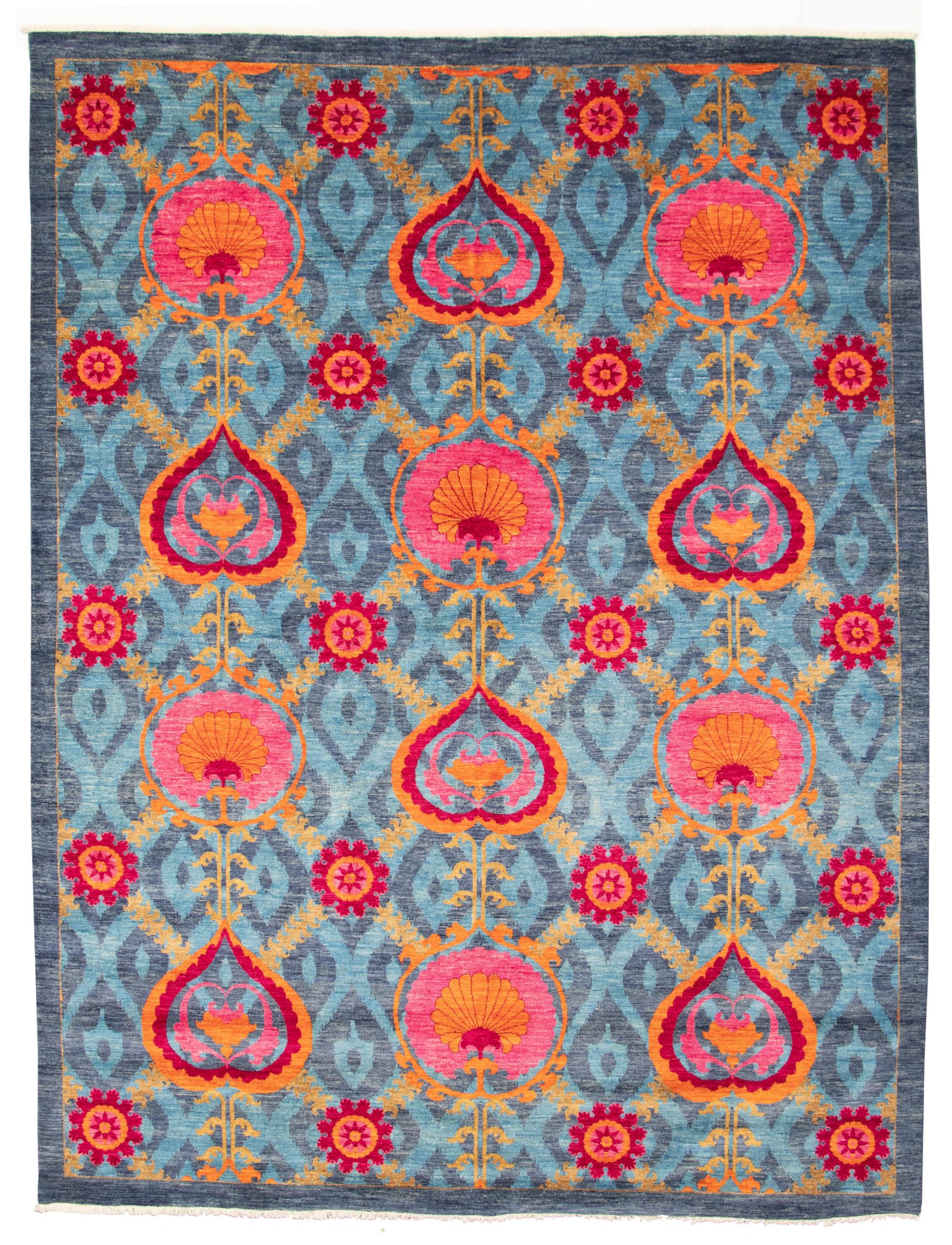 Hand-knotted Signature Collection Blue Wool Rug 9'1" x 12'0" Size: 9'1" x 12'0"  