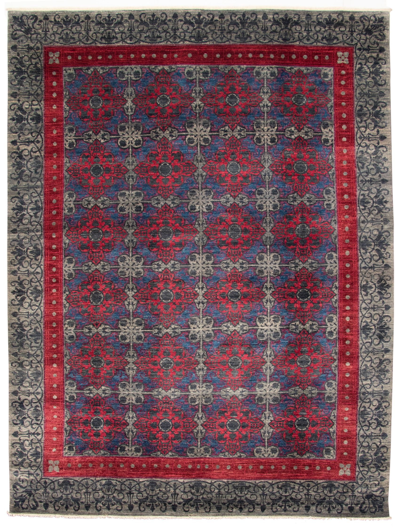 Hand-knotted Signature Collection Dark Red, Grey Wool Rug 9'3" x 12'2" Size: 9'3" x 12'2"  