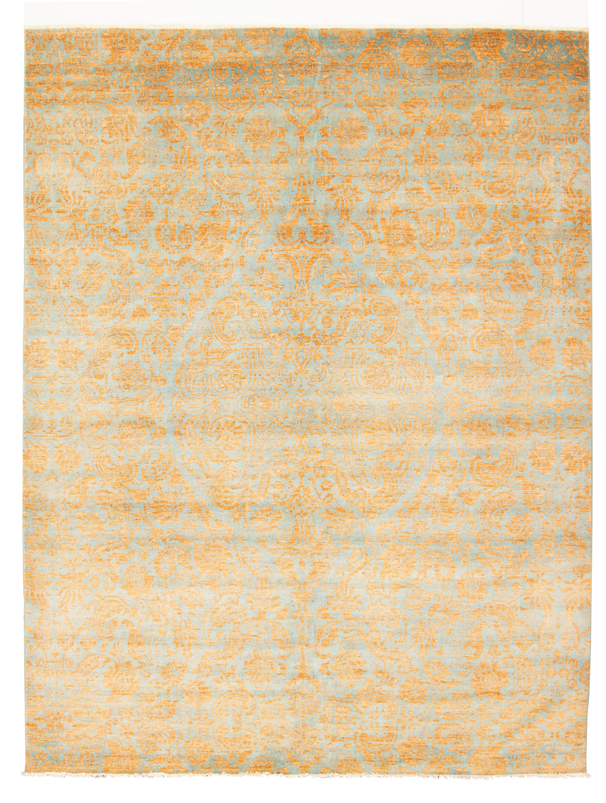 Hand-knotted Signature Collection Light Blue , Light Brown Wool Rug 9'0" x 11'10" Size: 9'0" x 11'10"