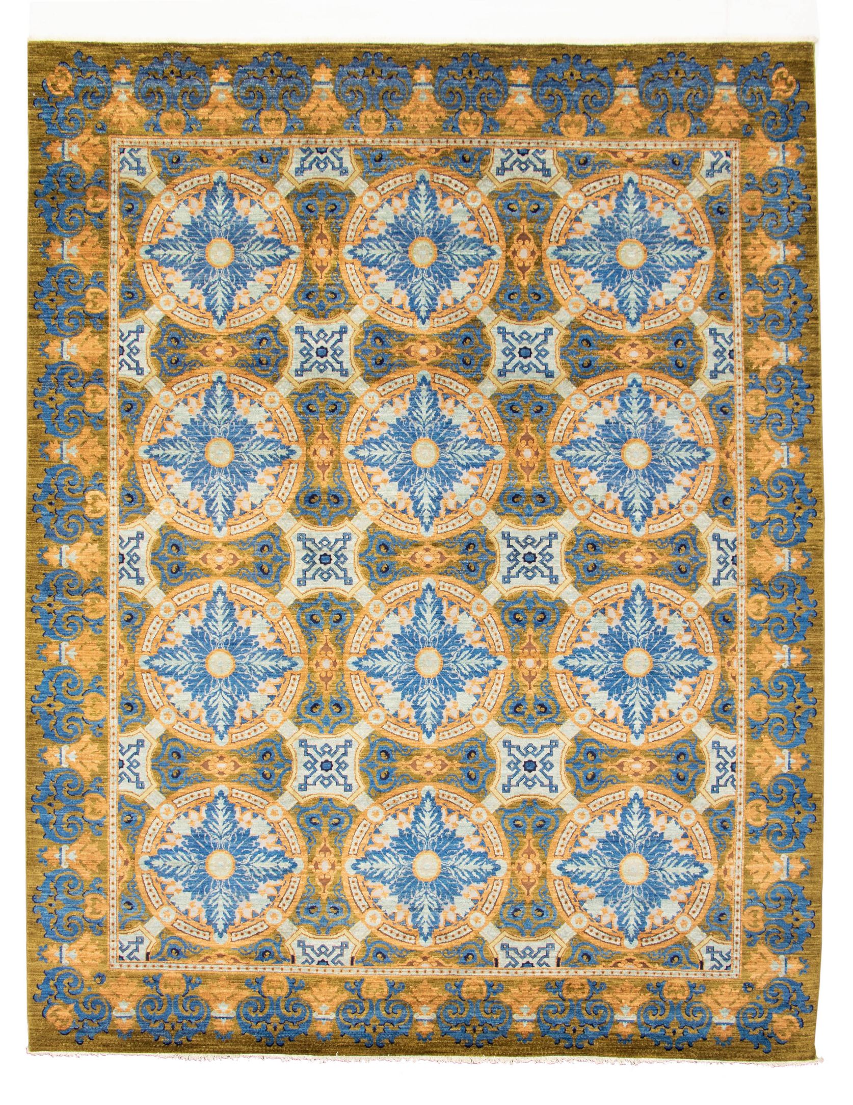Hand-knotted Signature Collection Blue, Olive Wool Rug 8'0" x 10'1" Size: 8'0" x 10'1"  