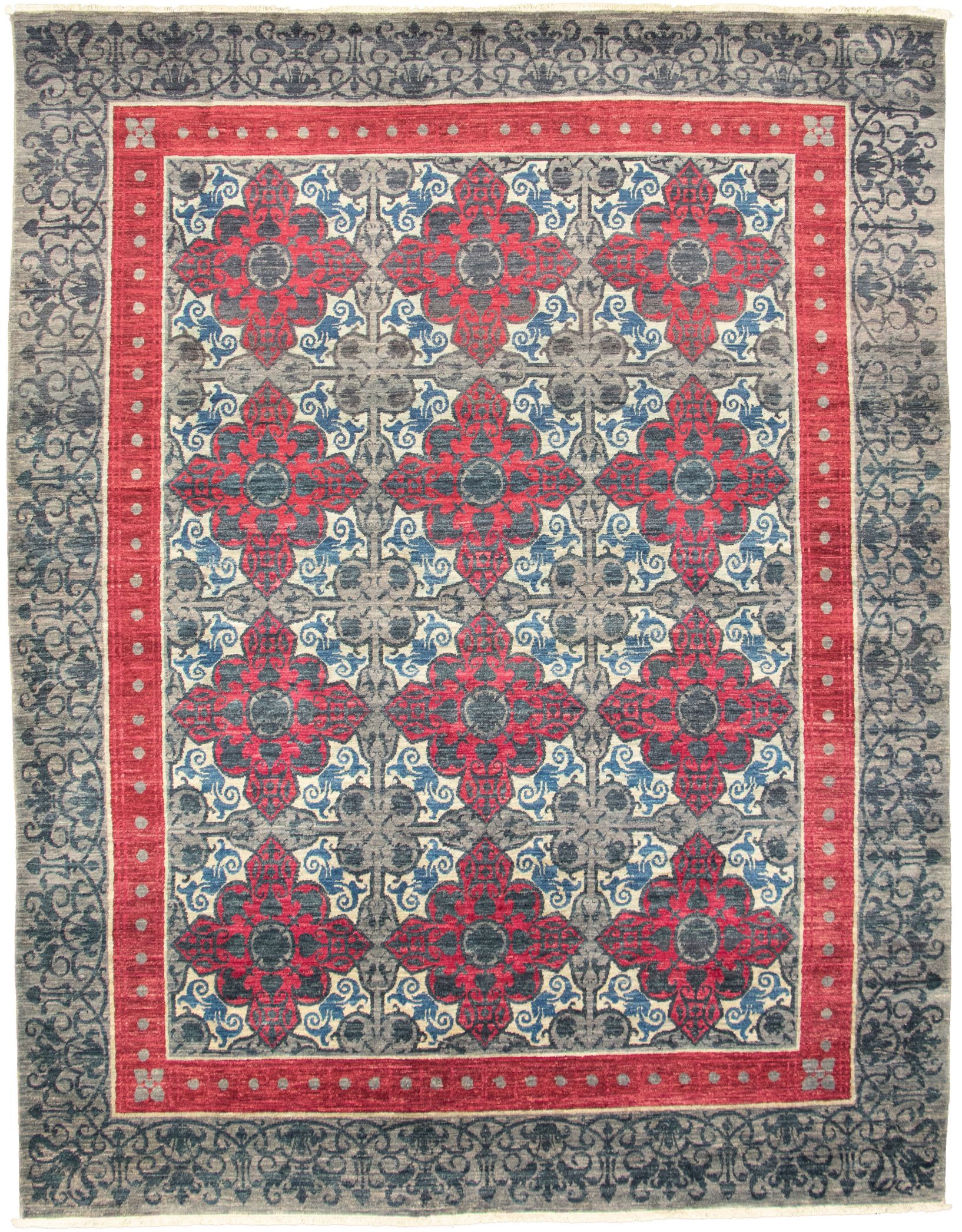Hand-knotted Signature Collection Dark Red, Grey Wool Rug 8'1" x 8'1" Size: 8'1" x 8'1"  