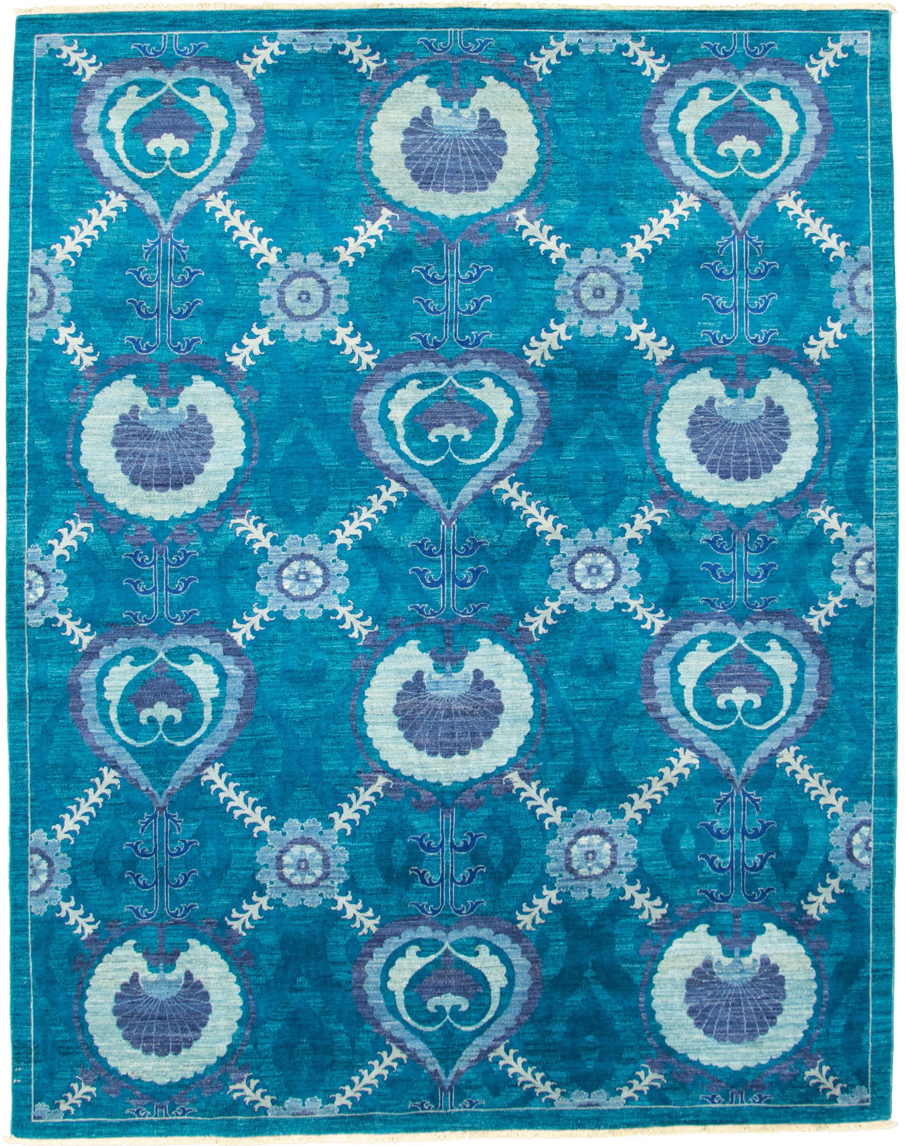 Hand-knotted Signature Collection Turquoise Wool Rug 8'0" x 10'0" Size: 8'0" x 10'0"  