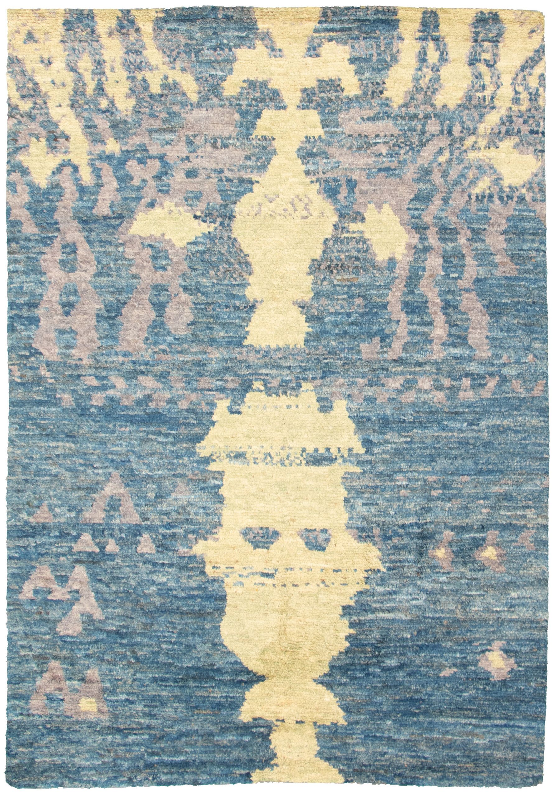 Hand-knotted Abstract Lahore Legacy Dark Blue, Grey Wool Rug 6'5" x 9'3" Size: 6'5" x 9'3"  