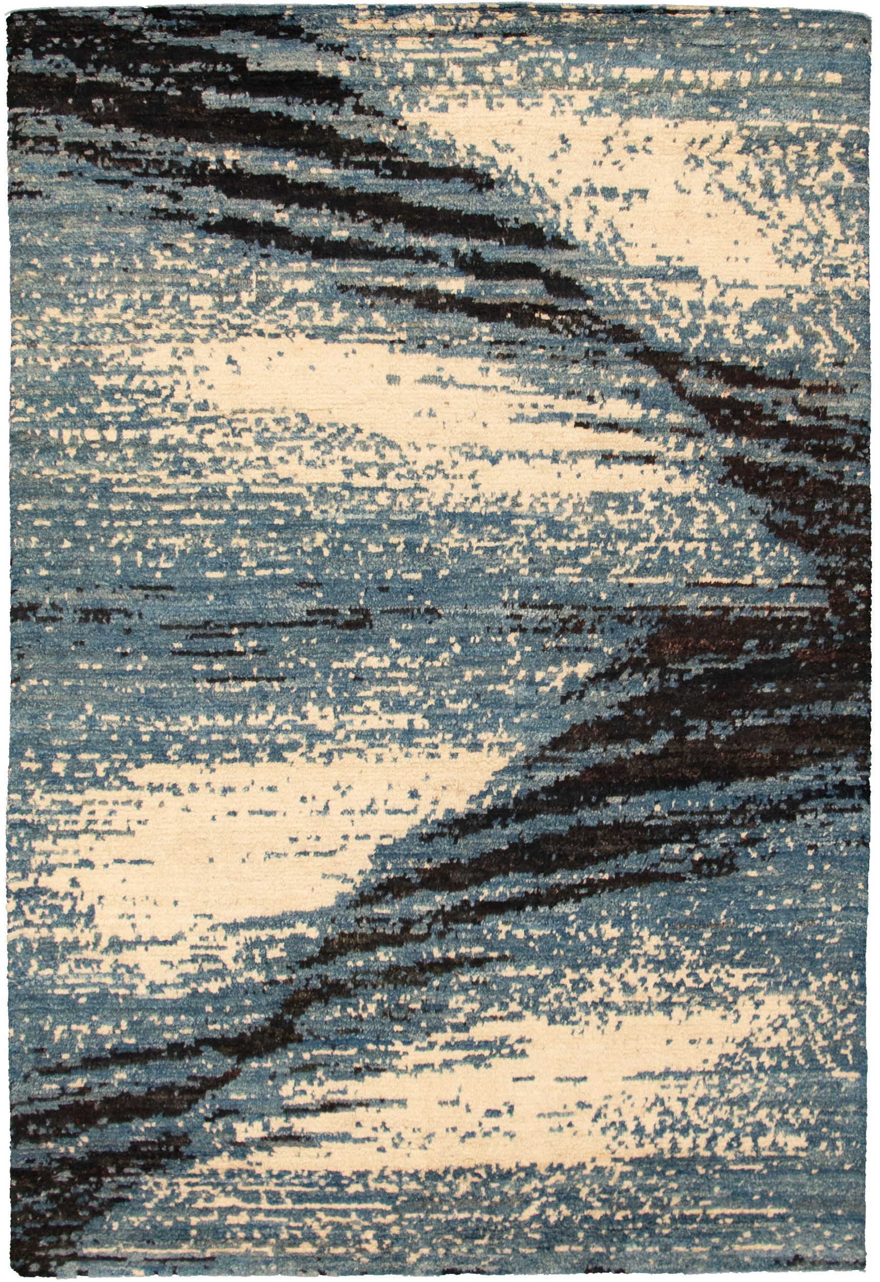Hand-knotted Abstract Lahore Legacy Slate Blue Wool Rug 6'3" x 9'6" Size: 6'3" x 9'6"  