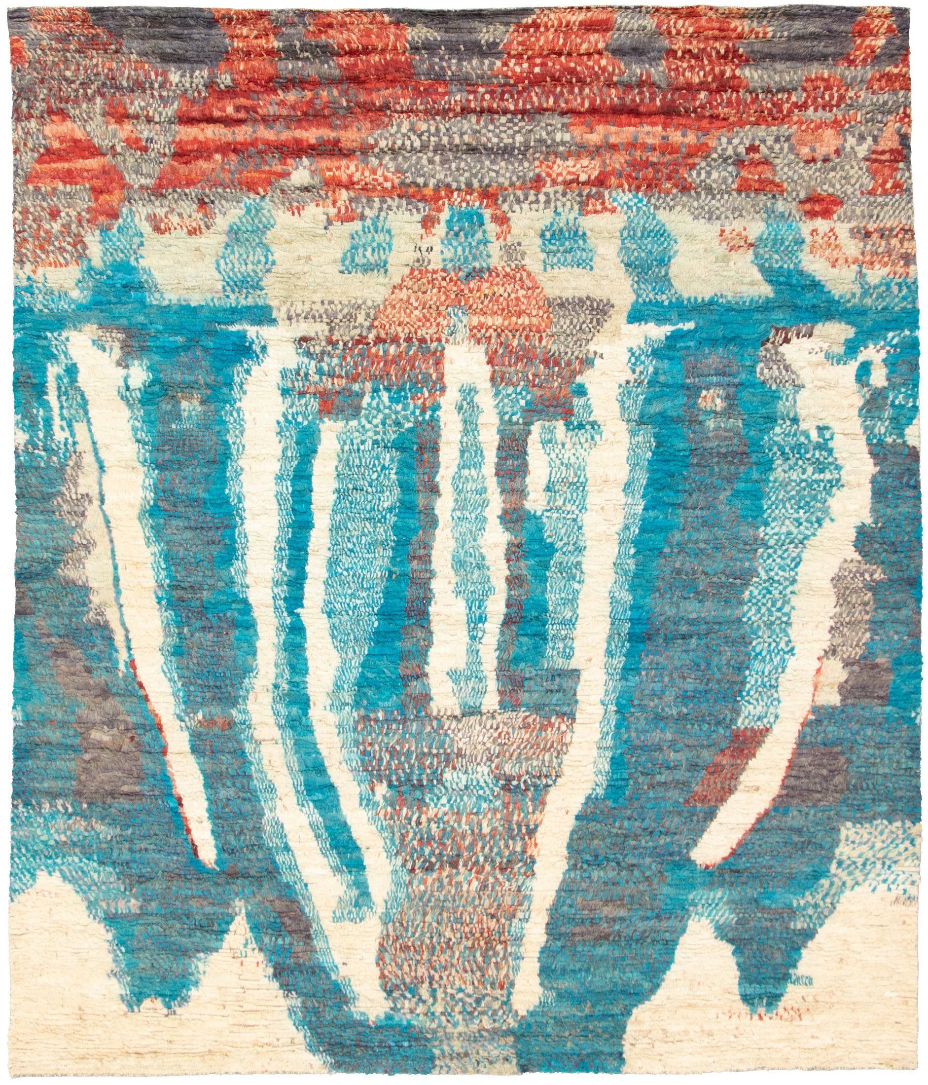 Hand-knotted Abstract Lahore Legacy Blue Wool Rug 8'0" x 9'6" Size: 8'0" x 9'6"  