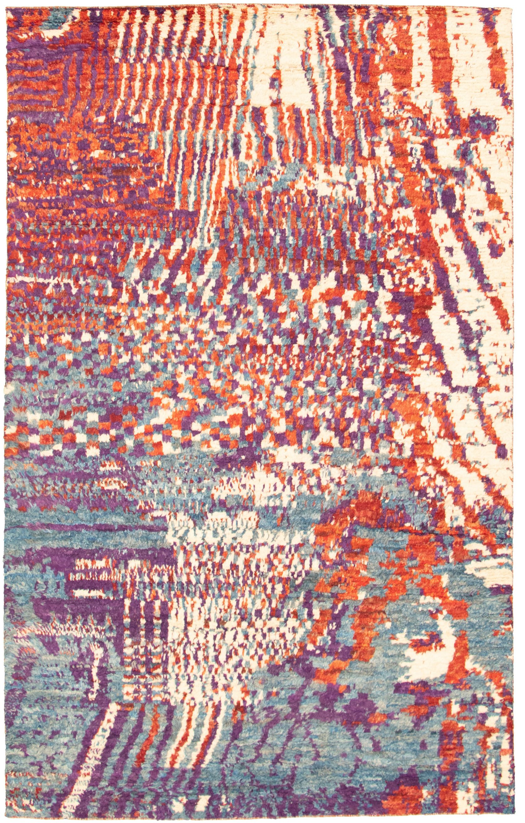 Hand-knotted Abstract Lahore Legacy Cream, Turquoise Wool Rug 6'1" x 9'10" Size: 6'1" x 9'10"  