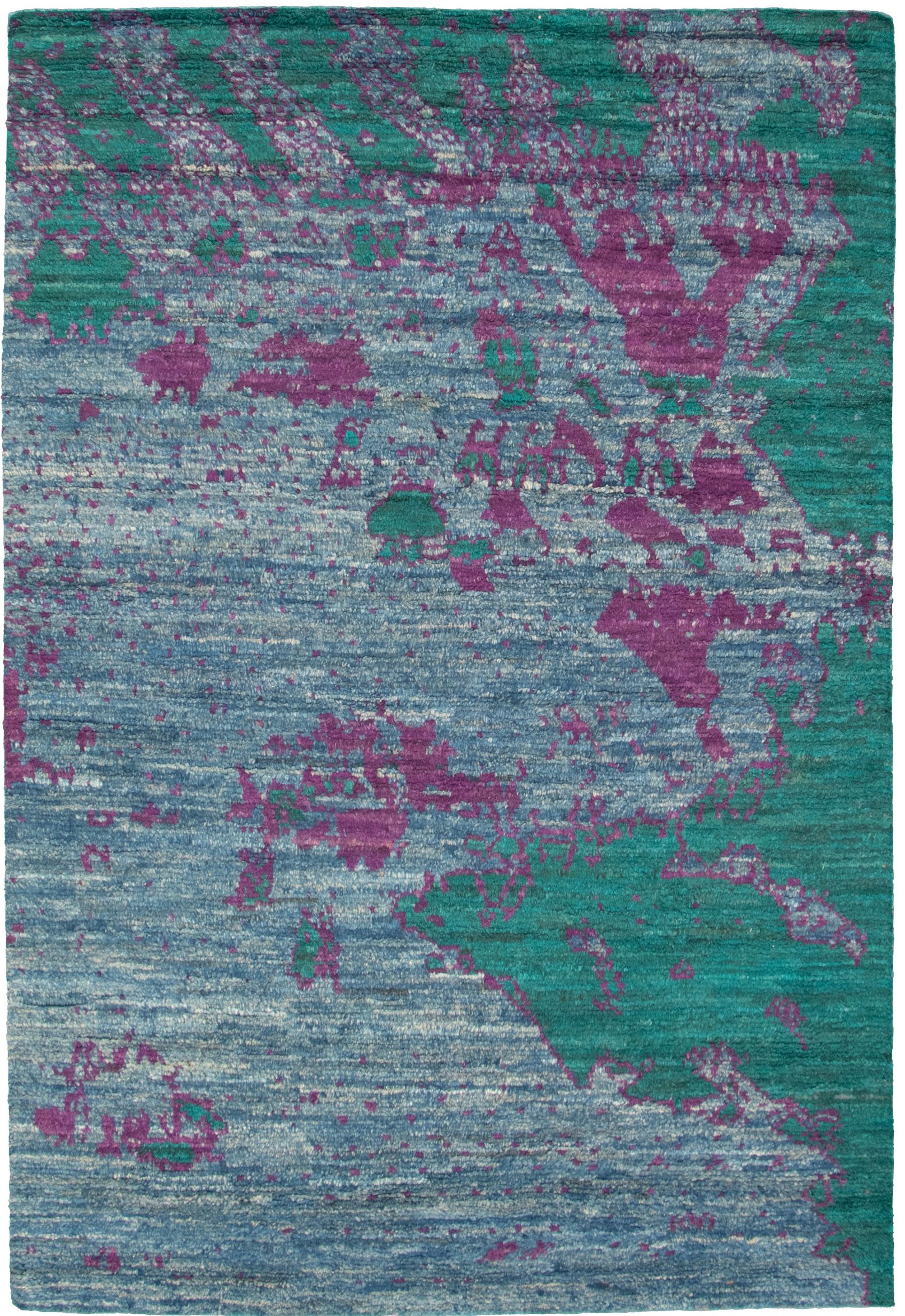 Hand-knotted Abstract Lahore Legacy Slate Blue Wool Rug 6'4" x 9'5" Size: 6'4" x 9'5"  
