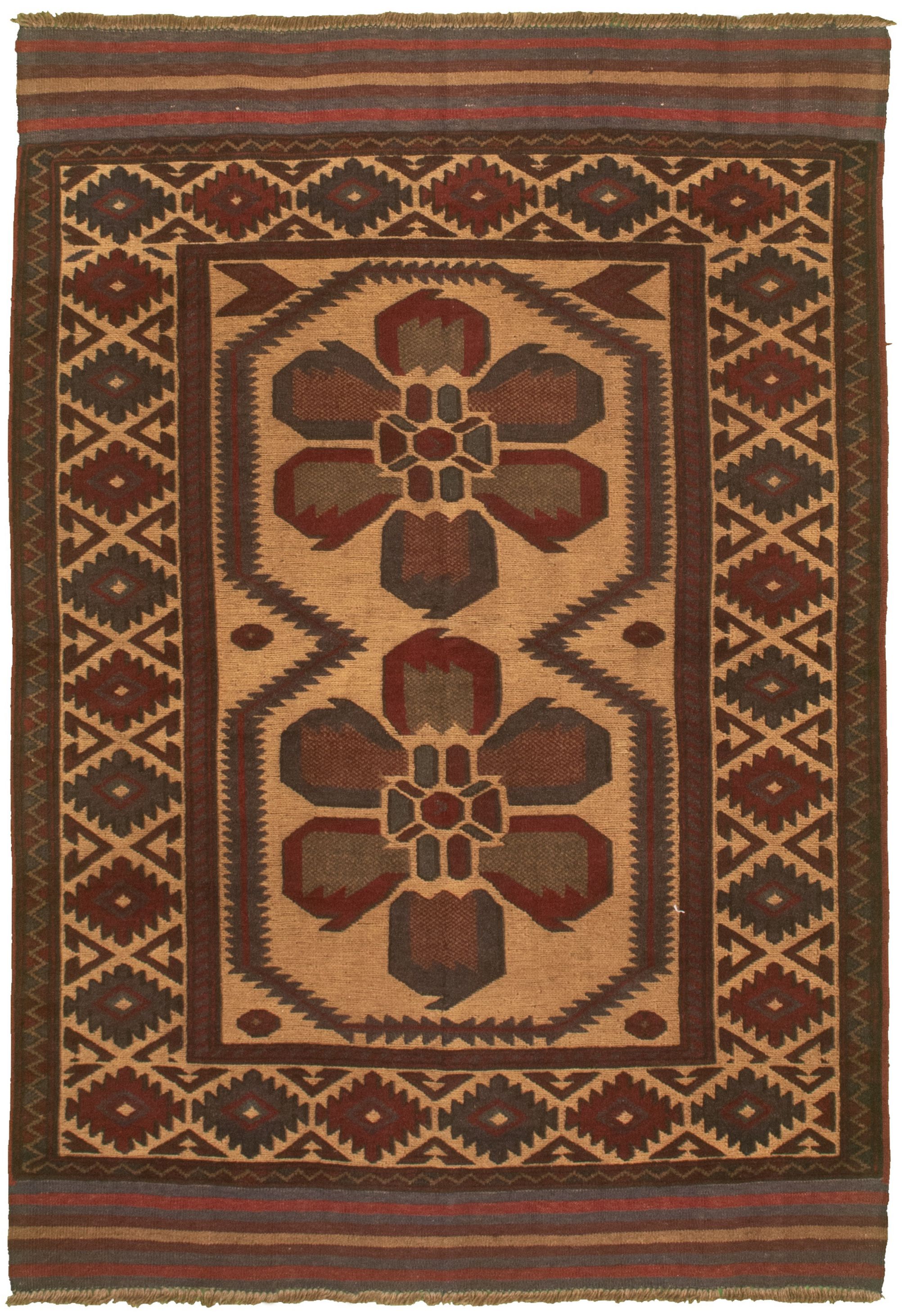 Hand-knotted Tajik Caucasian Tan Wool Rug 4'1" x 6'0" Size: 4'1" x 6'0"  