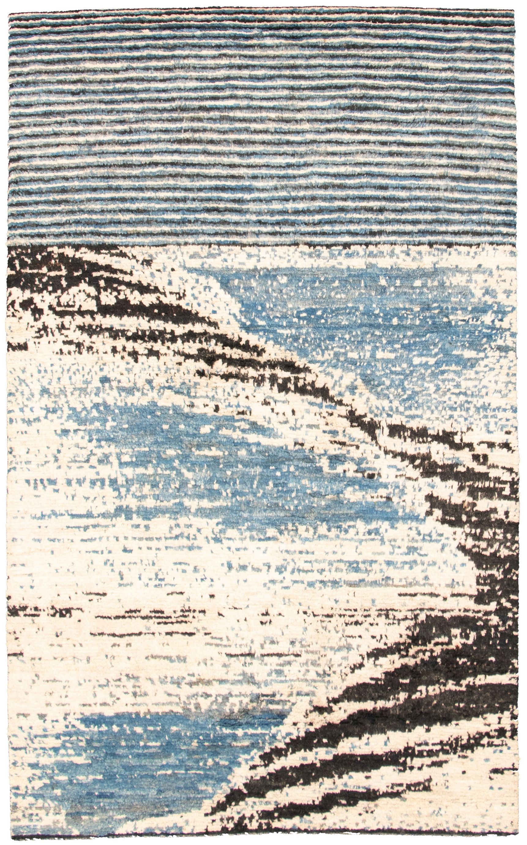 Hand-knotted Abstract Lahore Legacy Cream, Slate Blue Wool Rug 5'10" x 9'7" Size: 5'10" x 9'7"  