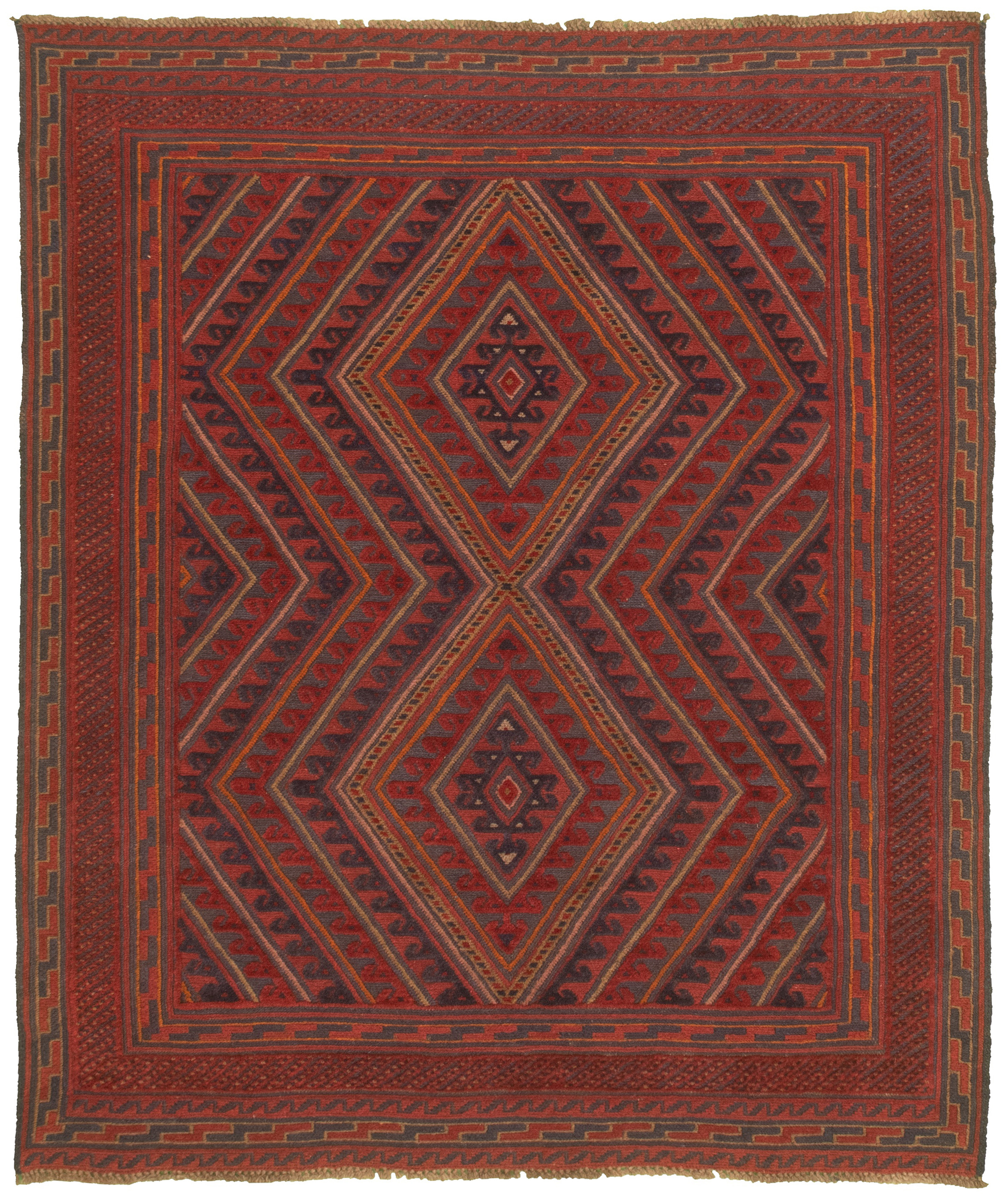Hand-knotted Tajik Red Wool Rug 4'10" x 5'9" Size: 4'10" x 5'9"  