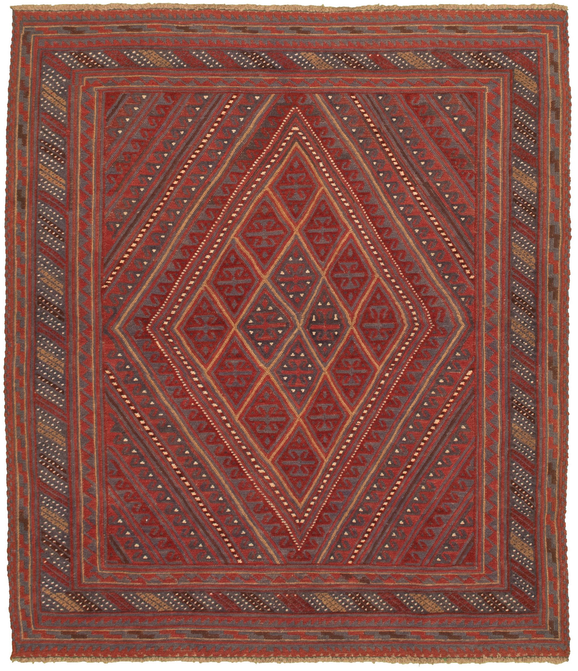 Hand-knotted Tajik Red Wool Rug 5'2" x 6'0" Size: 5'2" x 6'0"  