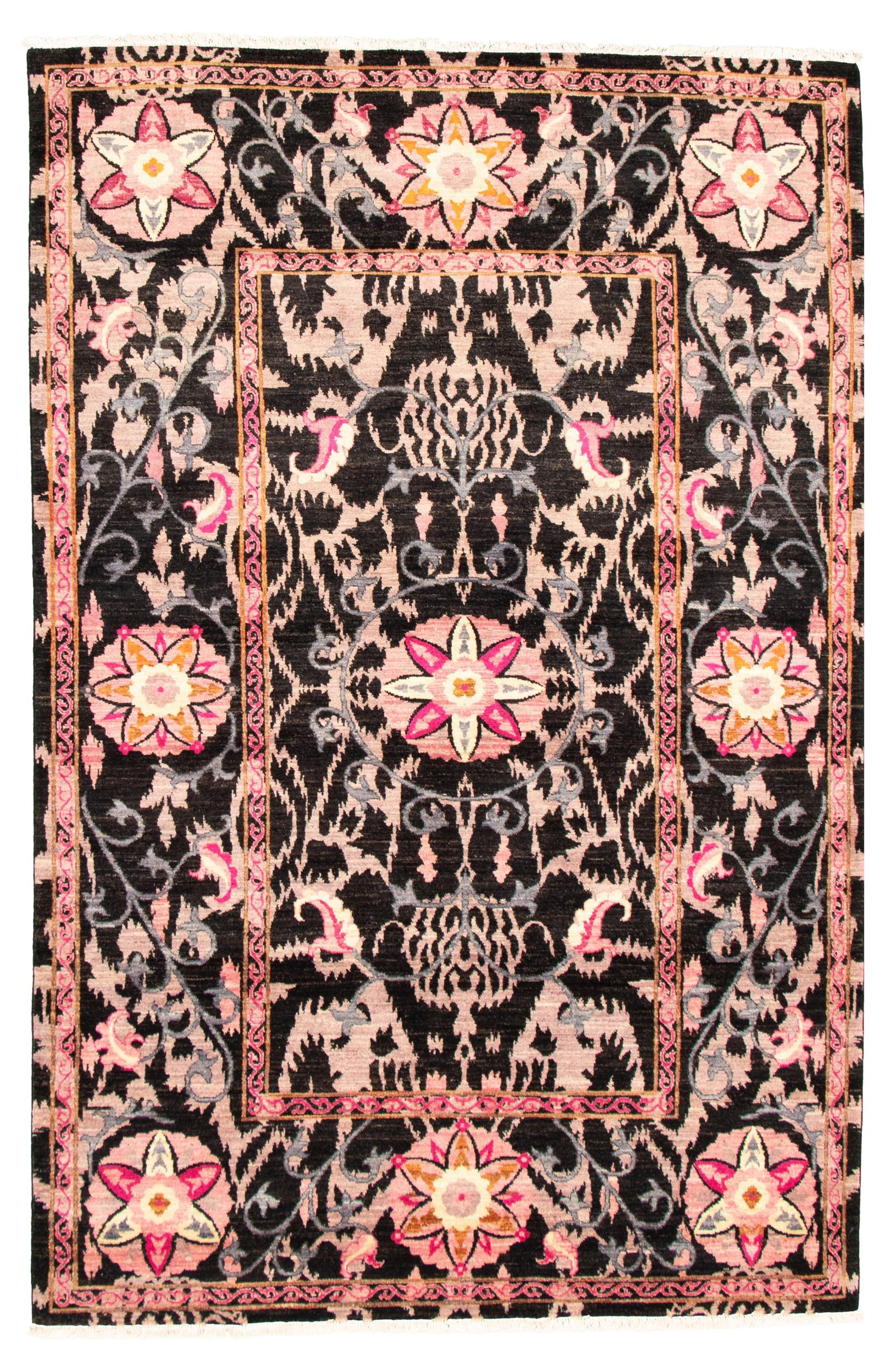 Hand-knotted Signature Collection Black, Pink Wool Rug 8'0" x 11'2" Size: 8'0" x 11'2"  