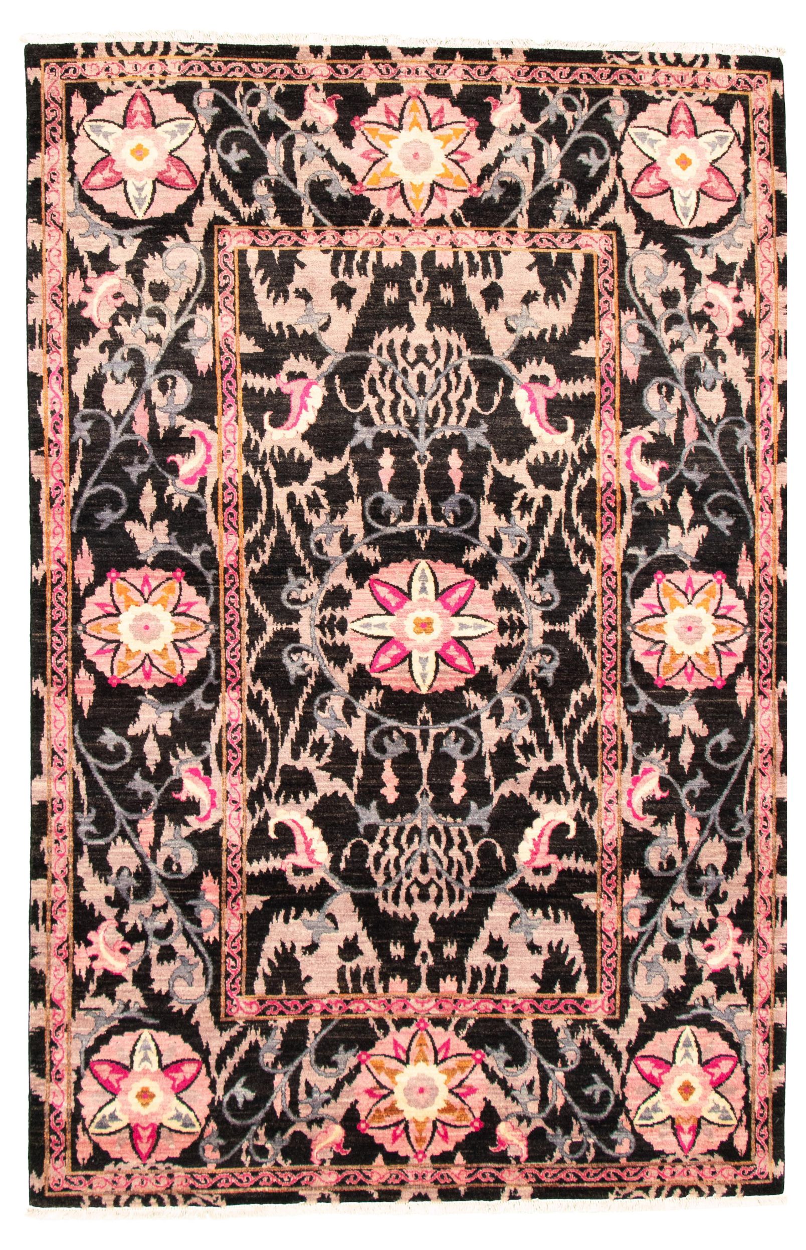 Hand-knotted Signature Collection Black, Pink Wool Rug 9'1" x 12'4" Size: 9'1" x 12'4"  
