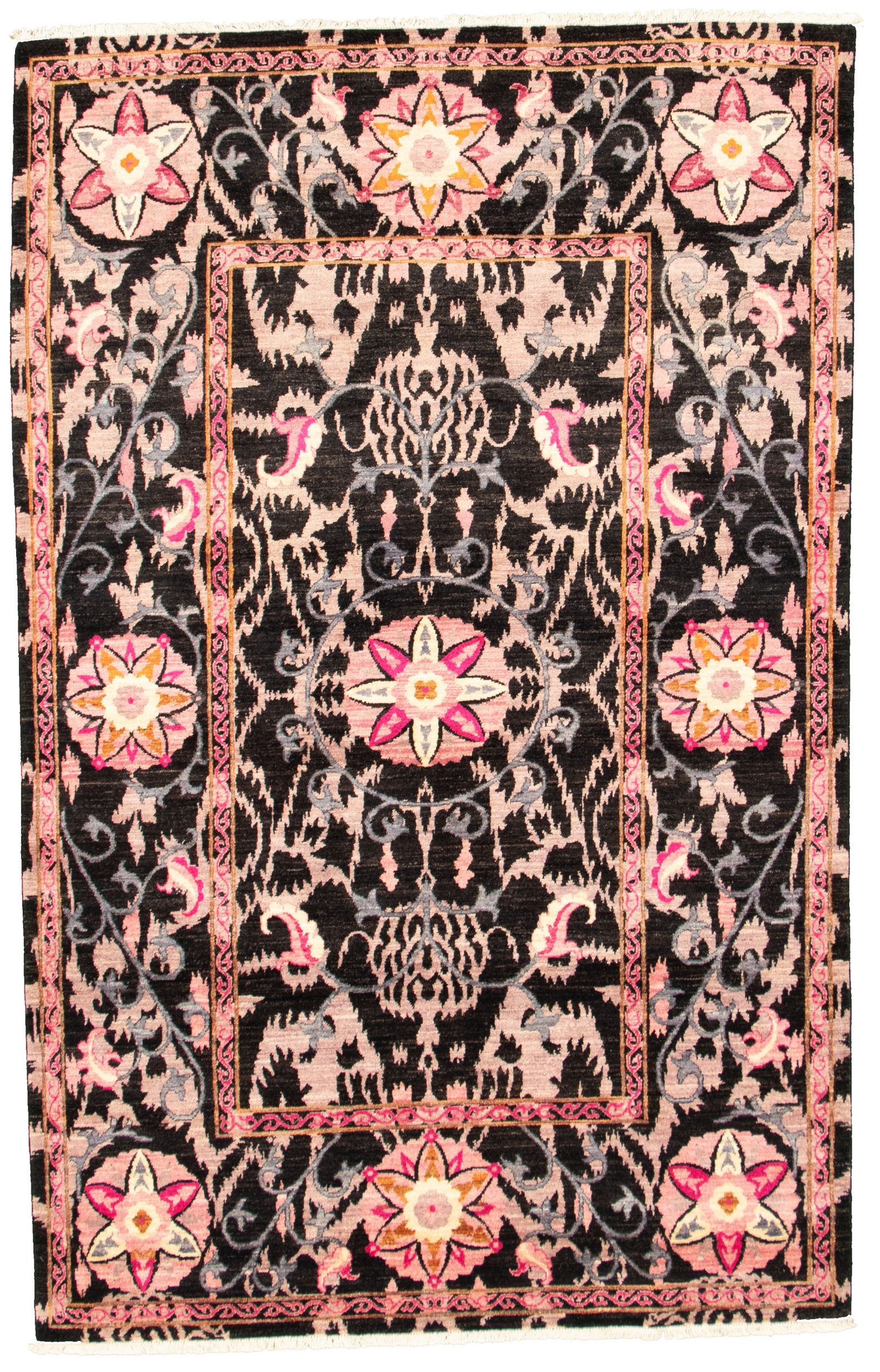 Hand-knotted Signature Collection Black, Pink Wool Rug 12'1" x 17'2" Size: 12'1" x 17'2"  