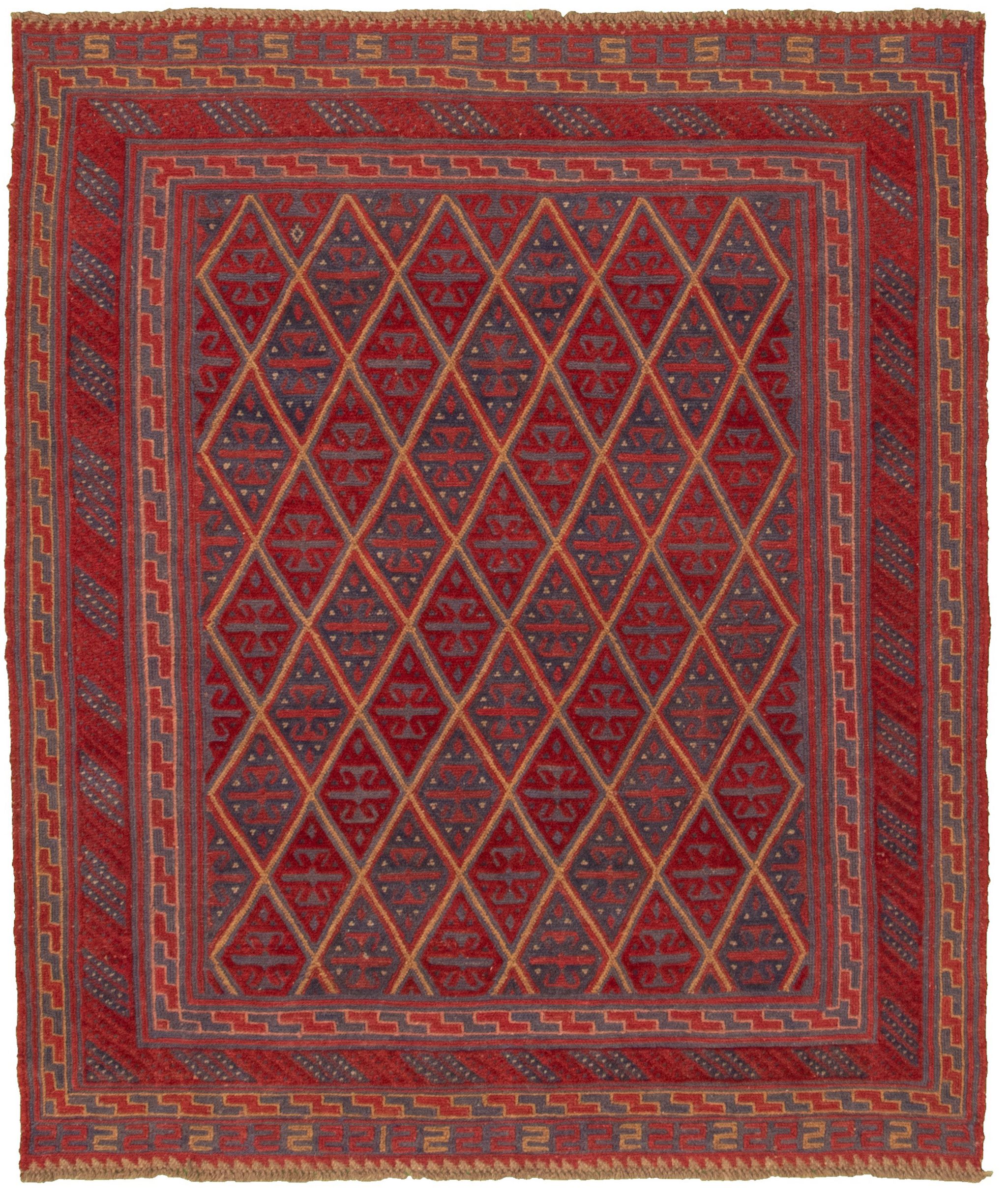 Hand-knotted Tajik Caucasian Dark Red Wool Rug 5'1" x 6'0" Size: 5'1" x 6'0"  