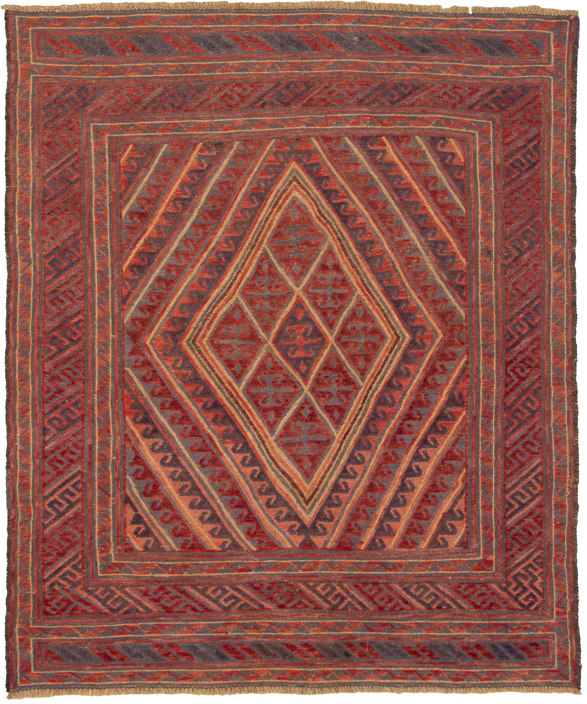 Hand-knotted Tajik Red Wool Rug 4'10" x 9'5" Size: 4'10" x 9'5"  