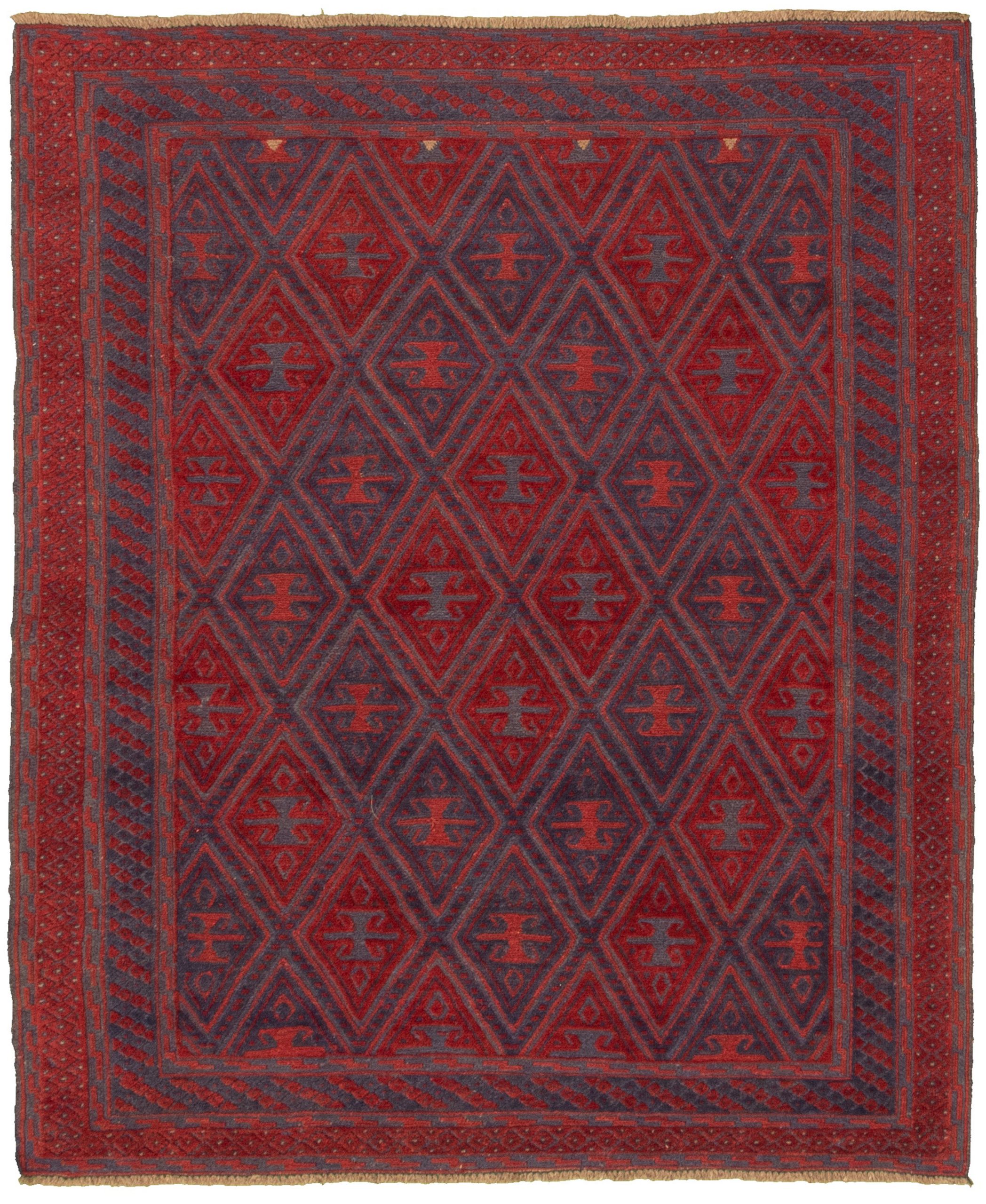 Hand-knotted Tajik Dark Red Wool Rug 4'9" x 5'8"  Size: 4'9" x 5'8"  