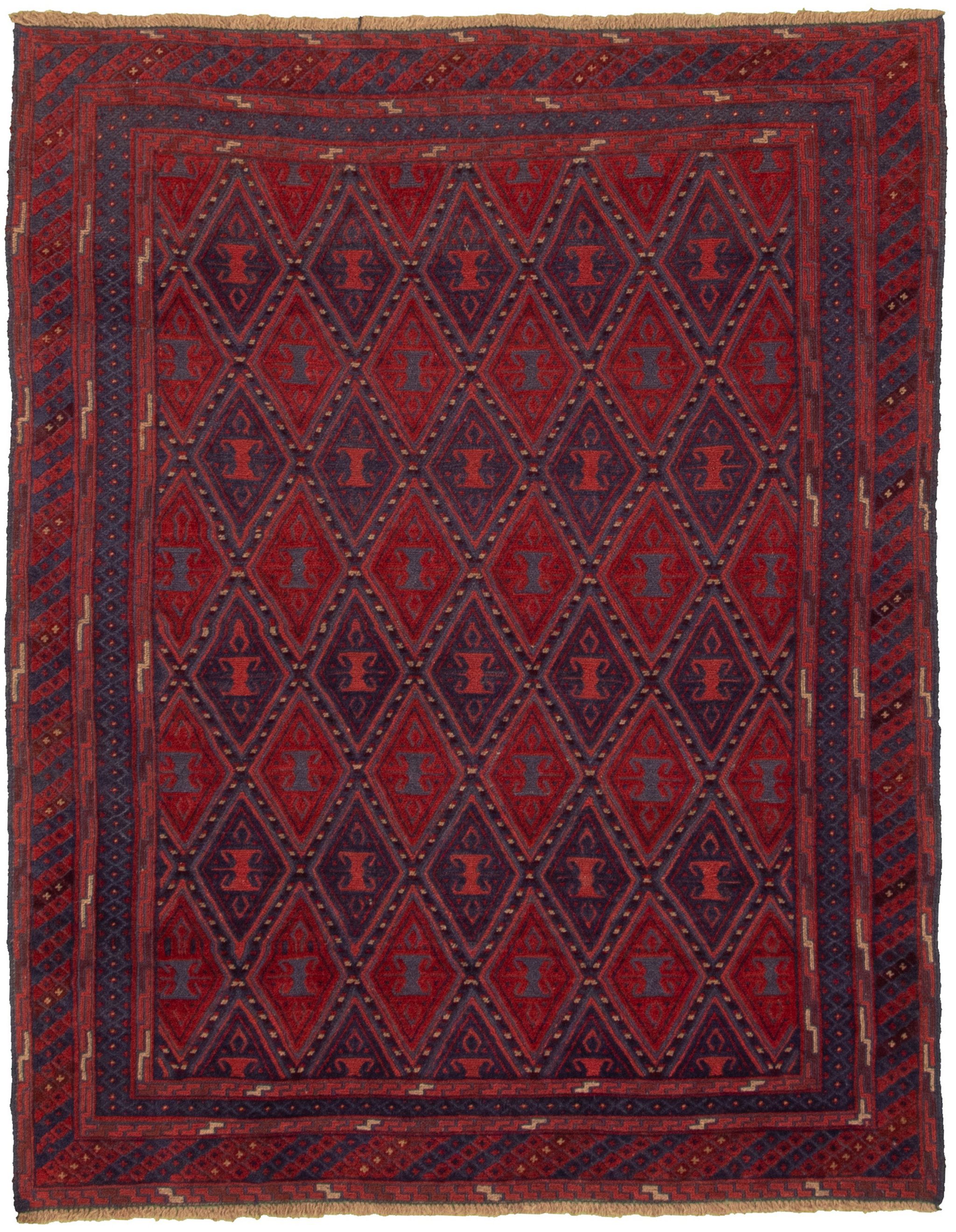Hand-knotted Tajik Dark Red Wool Rug 4'10" x 6'2" Size: 4'10" x 6'2"  