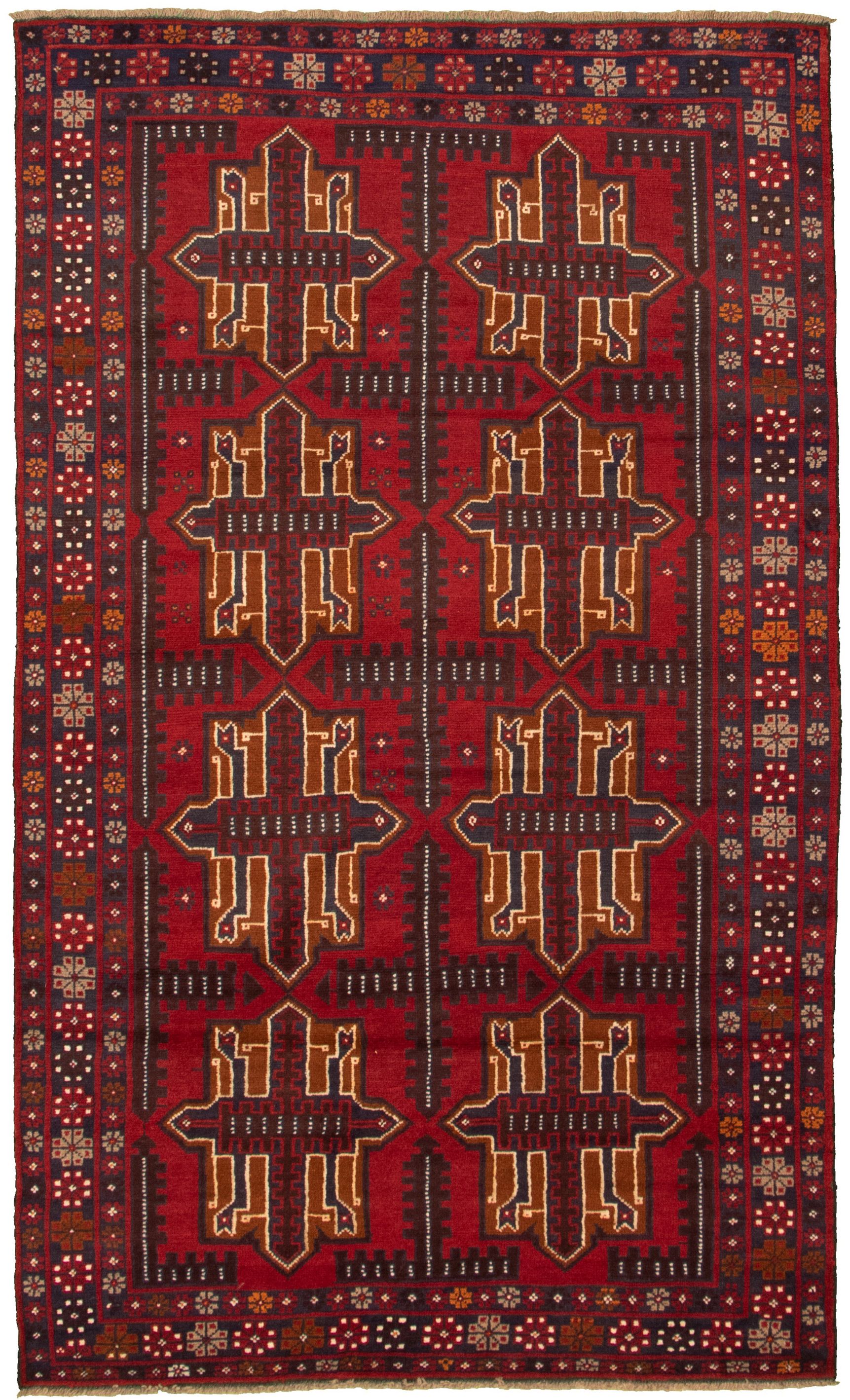 Hand-knotted Baluch Red Wool Rug 5'4" x 8'11" Size: 5'4" x 8'11"  