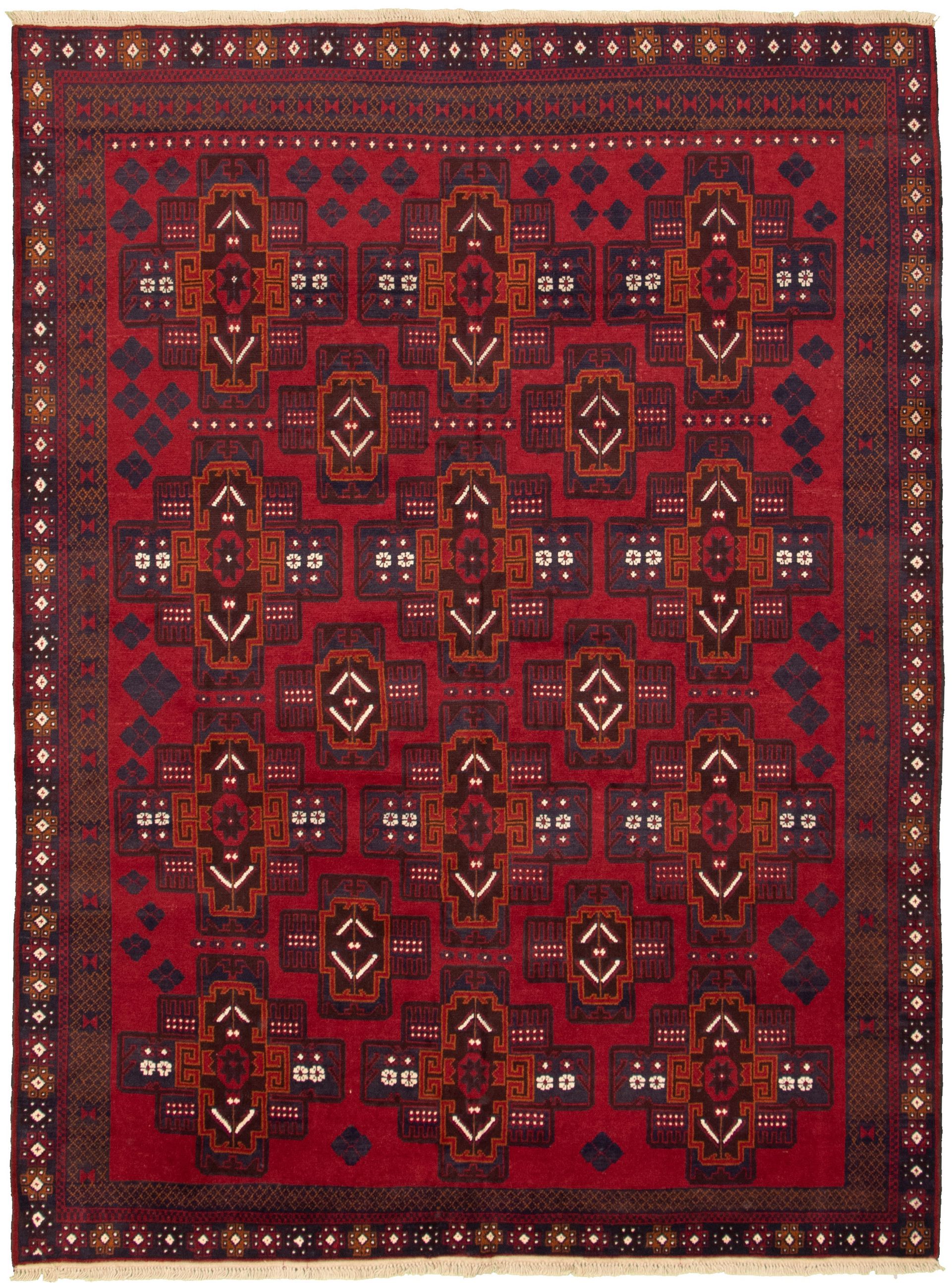 Hand-knotted Teimani Red Wool Rug 6'7" x 8'9" Size: 6'7" x 8'9"  
