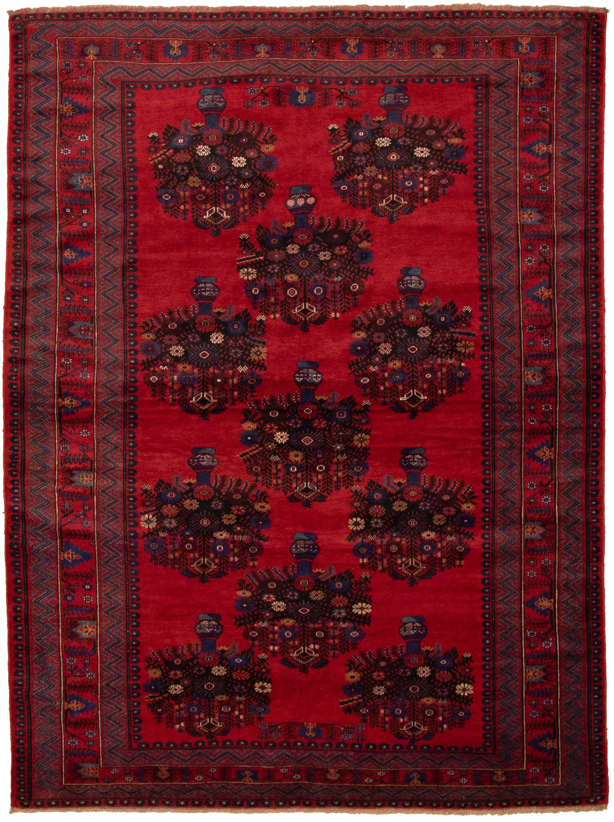 Hand-knotted Teimani Red Wool Rug 6'11" x 9'5" Size: 6'11" x 9'5"  