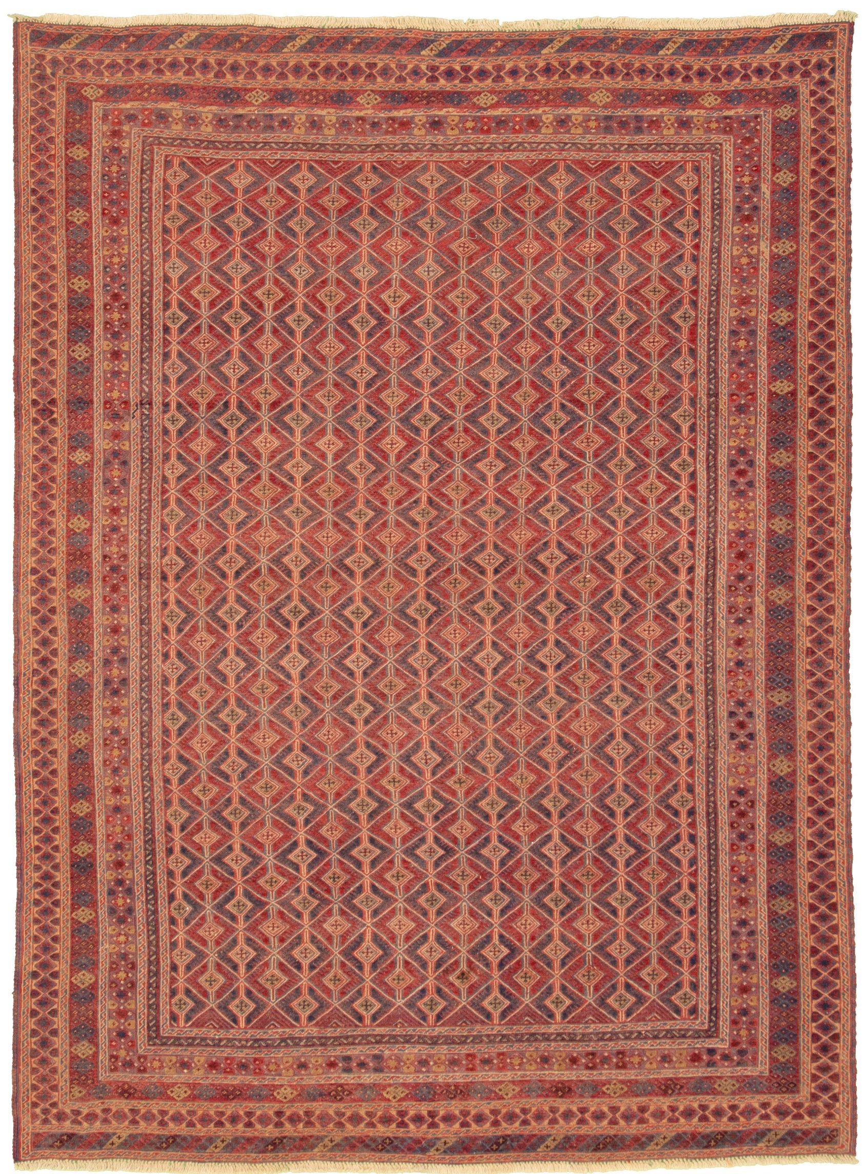 Hand-knotted Tajik Caucasian Dark Red Wool Rug 6'6" x 9'2"  Size: 6'6" x 9'2"  