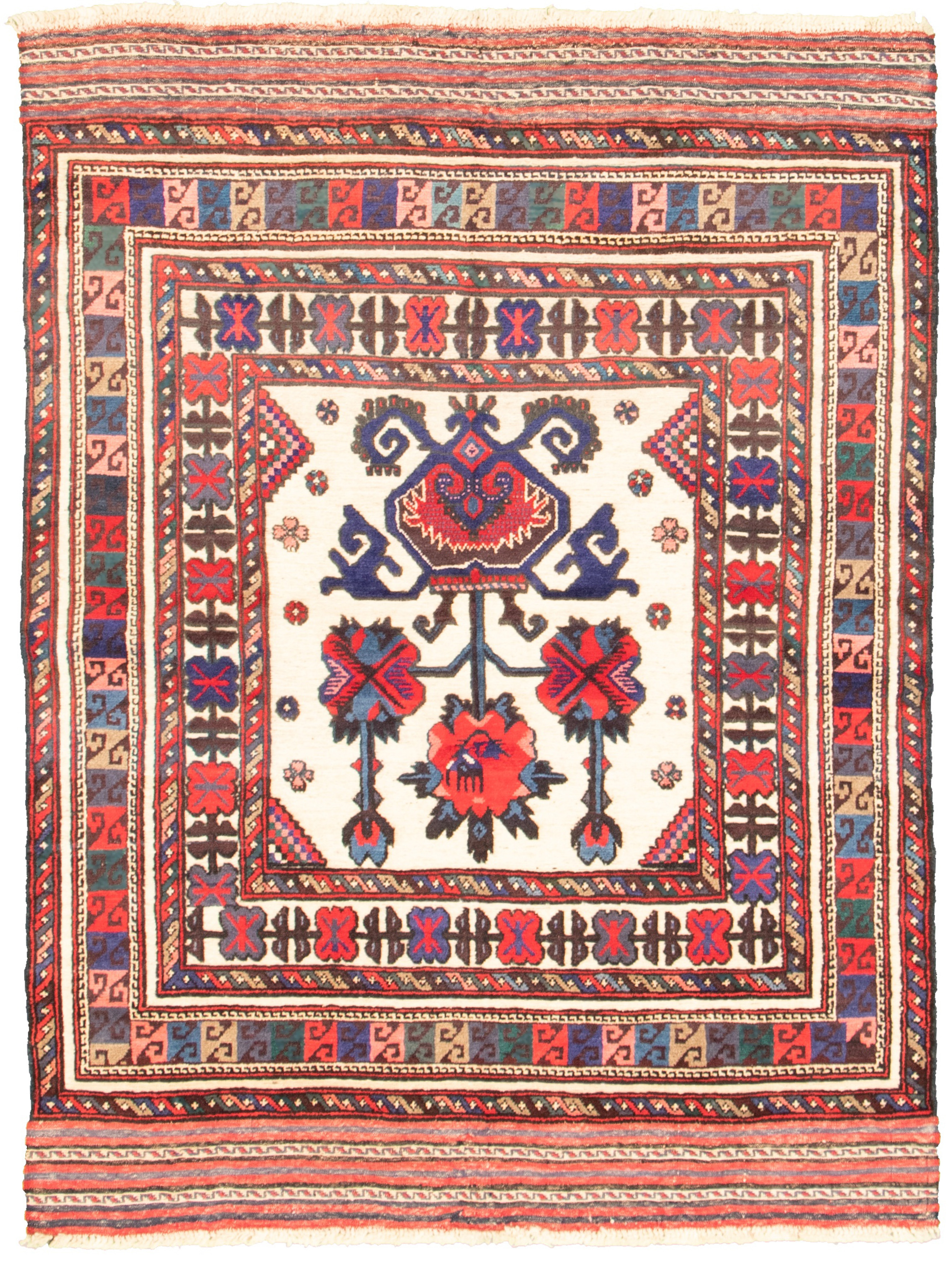 Hand-knotted Tajik Caucasian Cream Wool Rug 4'4" x 5'10" Size: 4'4" x 5'10"  