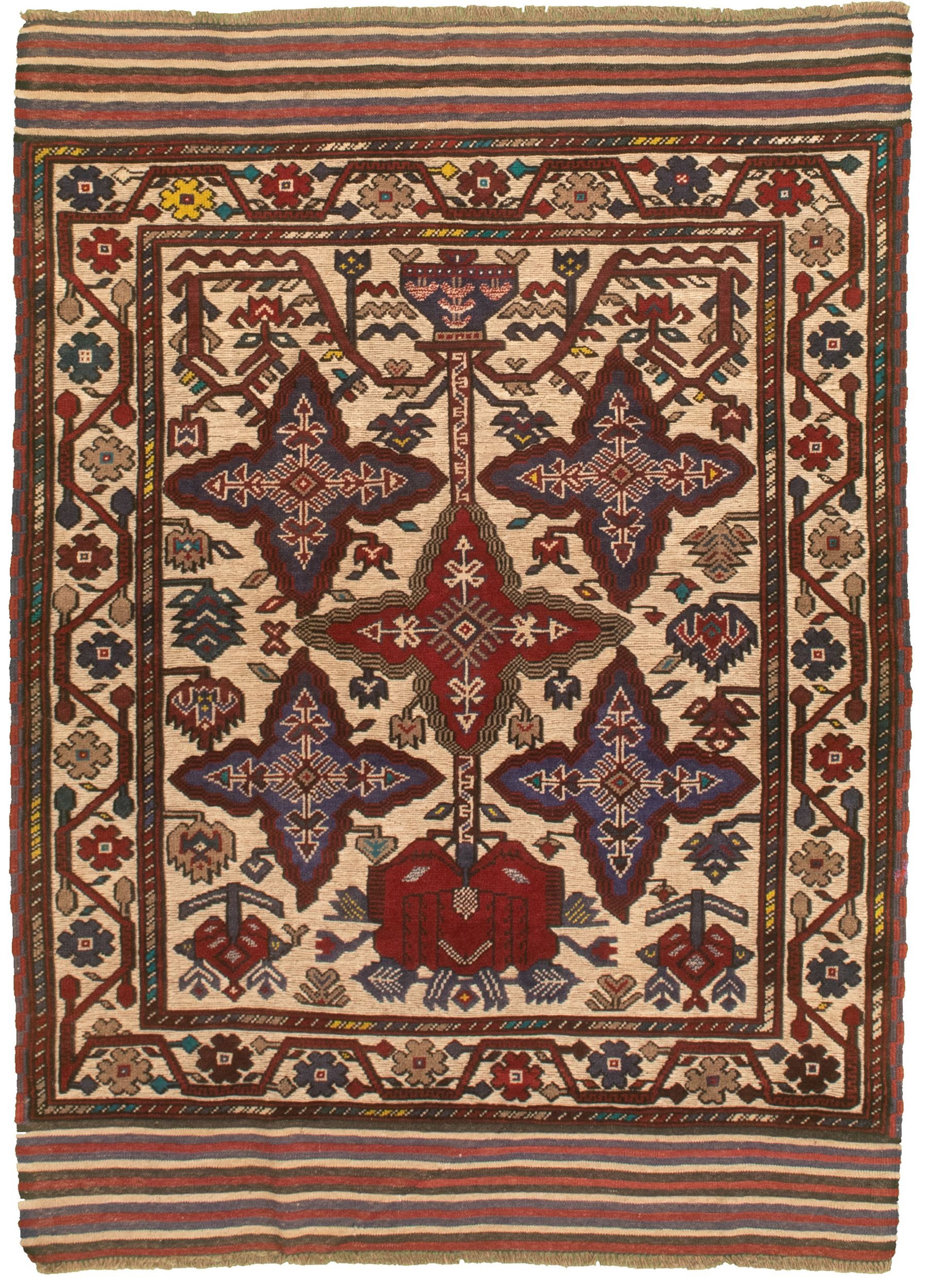 Hand-knotted Tajik Caucasian Red Wool Rug 4'1" x 5'9" Size: 4'1" x 5'9"  
