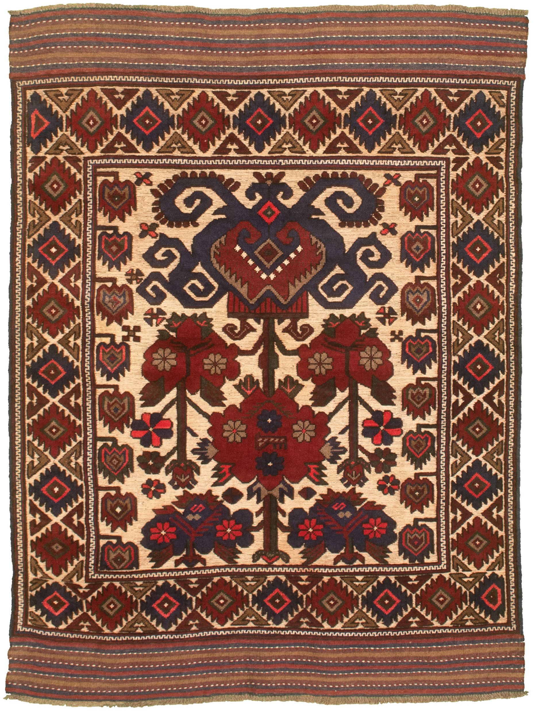 Hand-knotted Tajik Caucasian Red Wool Rug 4'4" x 6'0"  Size: 4'4" x 6'0"  