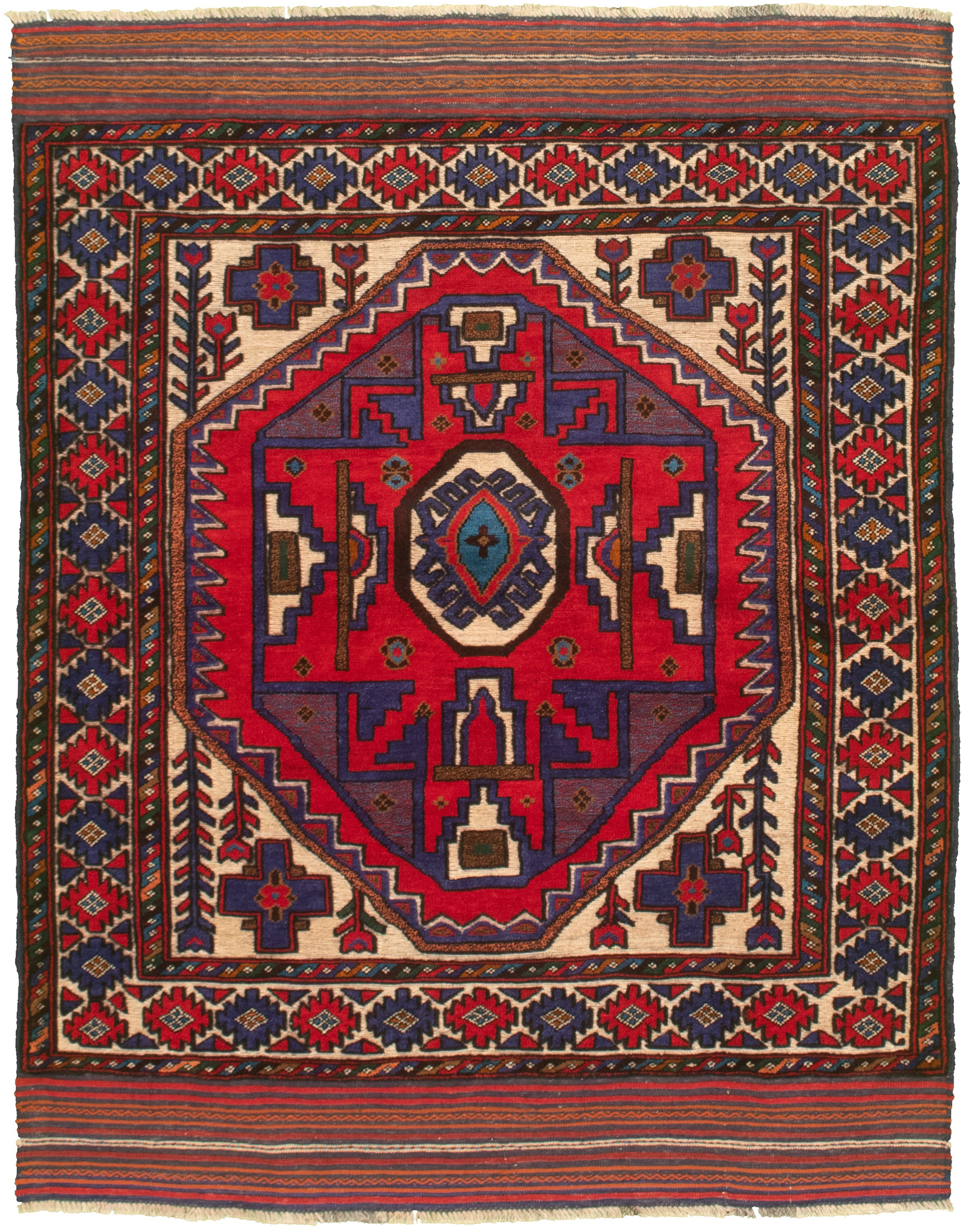 Hand-knotted Tajik Caucasian Red Wool Rug 4'6" x 5'10"  Size: 4'6" x 5'10"  