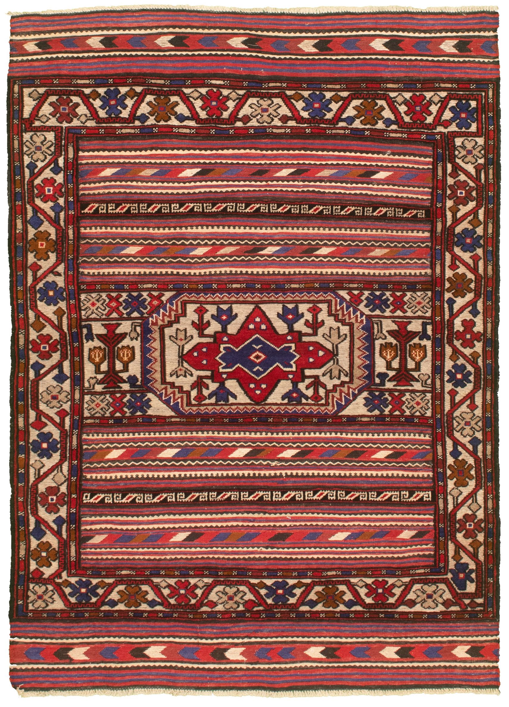 Hand-knotted Tajik Caucasian Red Wool Rug 4'5" x 6'4" Size: 4'5" x 6'4"  