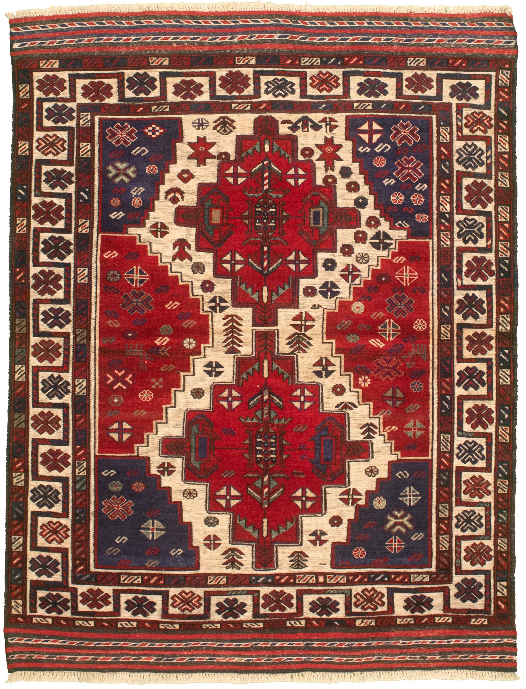 Hand-knotted Tajik Caucasian Red Wool Rug 4'6" x 6'0"  Size: 4'6" x 6'0"  