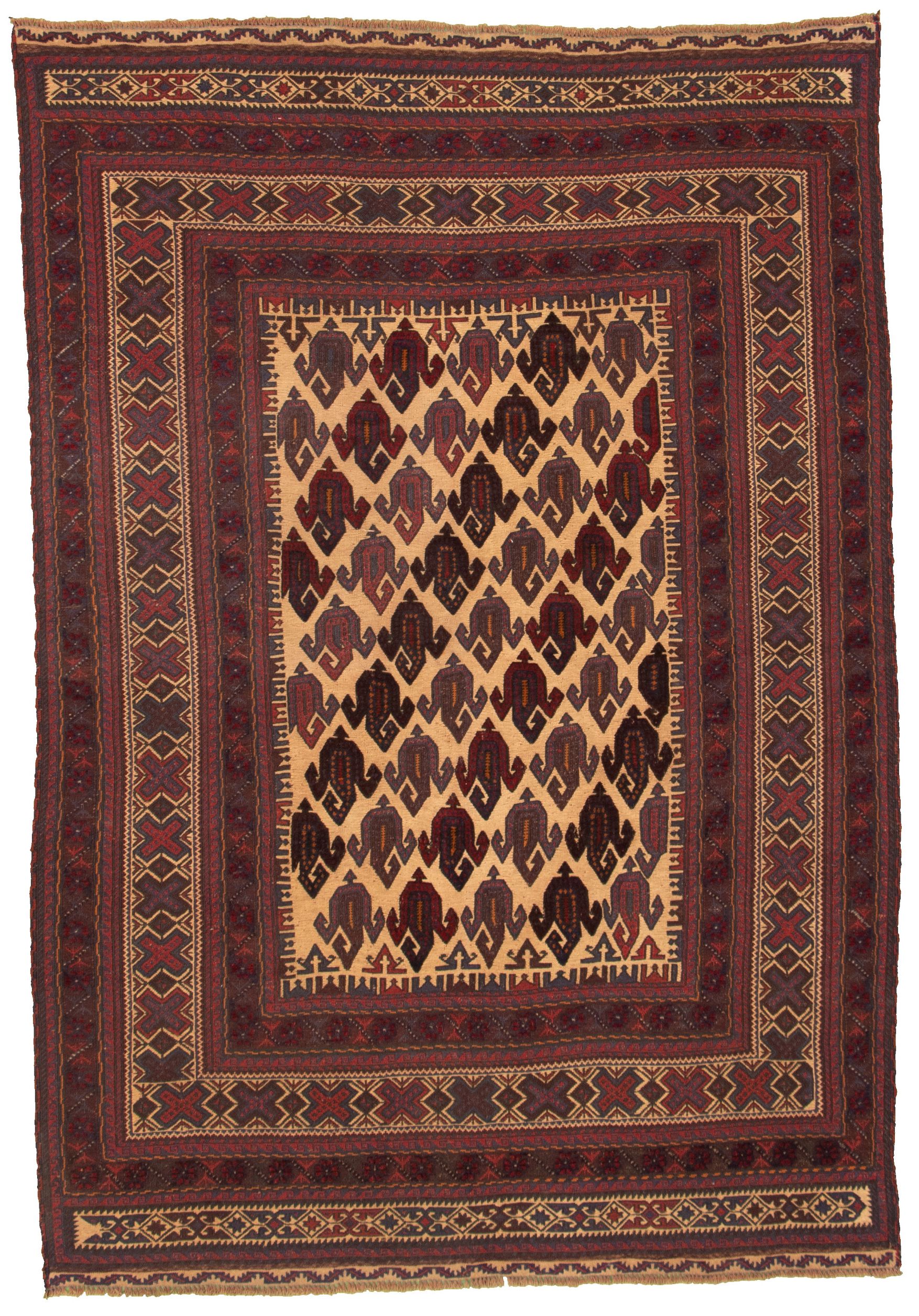 Hand-knotted Tajik Caucasian Dark Red Wool Rug 6'3" x 9'0" Size: 6'3" x 9'0"  