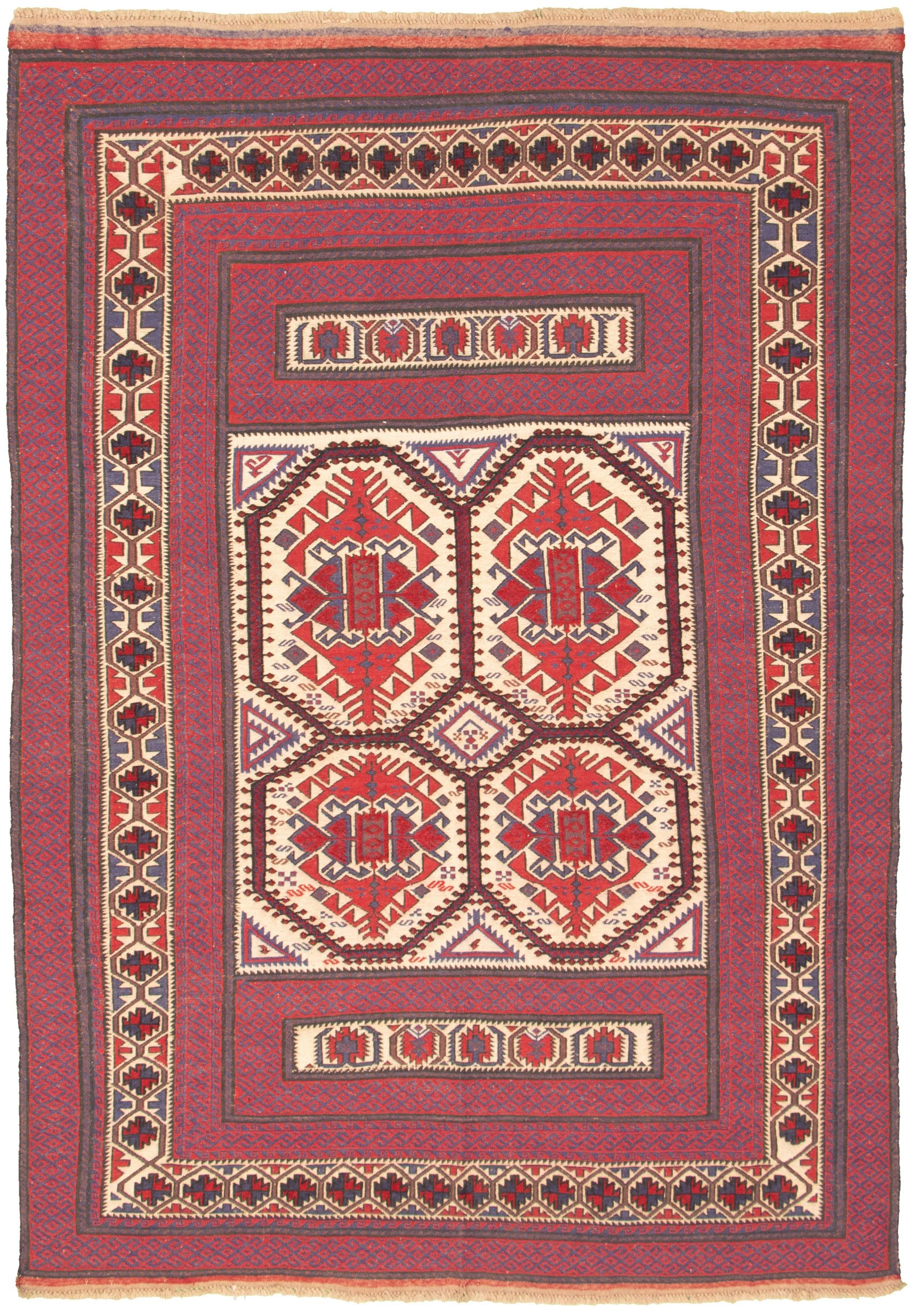 Hand-knotted Tajik Caucasian Red Wool Rug 6'7" x 9'5" Size: 6'7" x 9'5"  