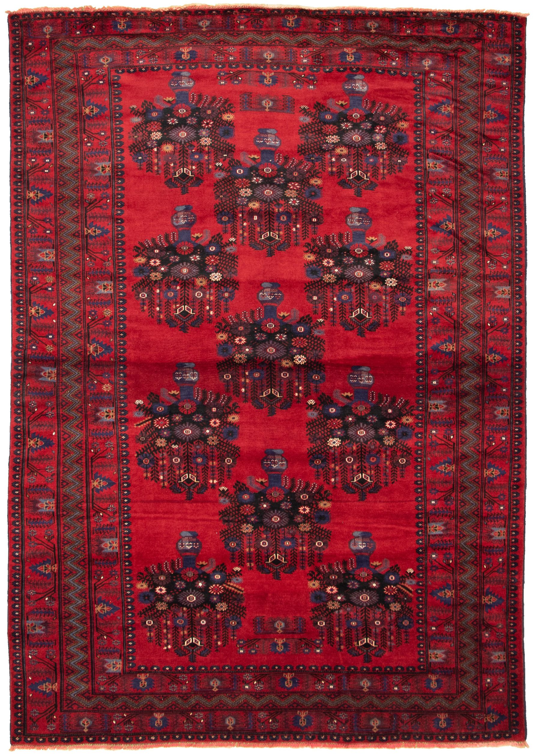 Hand-knotted Teimani Red Wool Rug 6'10" x 9'9" Size: 6'10" x 9'9"  